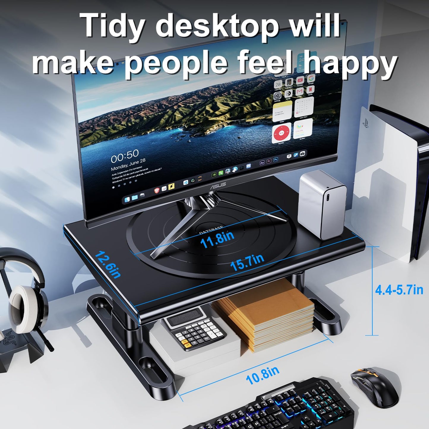 NIFBANG Monitor Stand Riser for Desk,360°Rotation Freely Height Adjustable by Knob,4.4-5.8 Inches,Ergonomic Monitor Stand Mount, Desktop Monitor Stand Riser for Computer,Laptop,Printer,Tv,Black