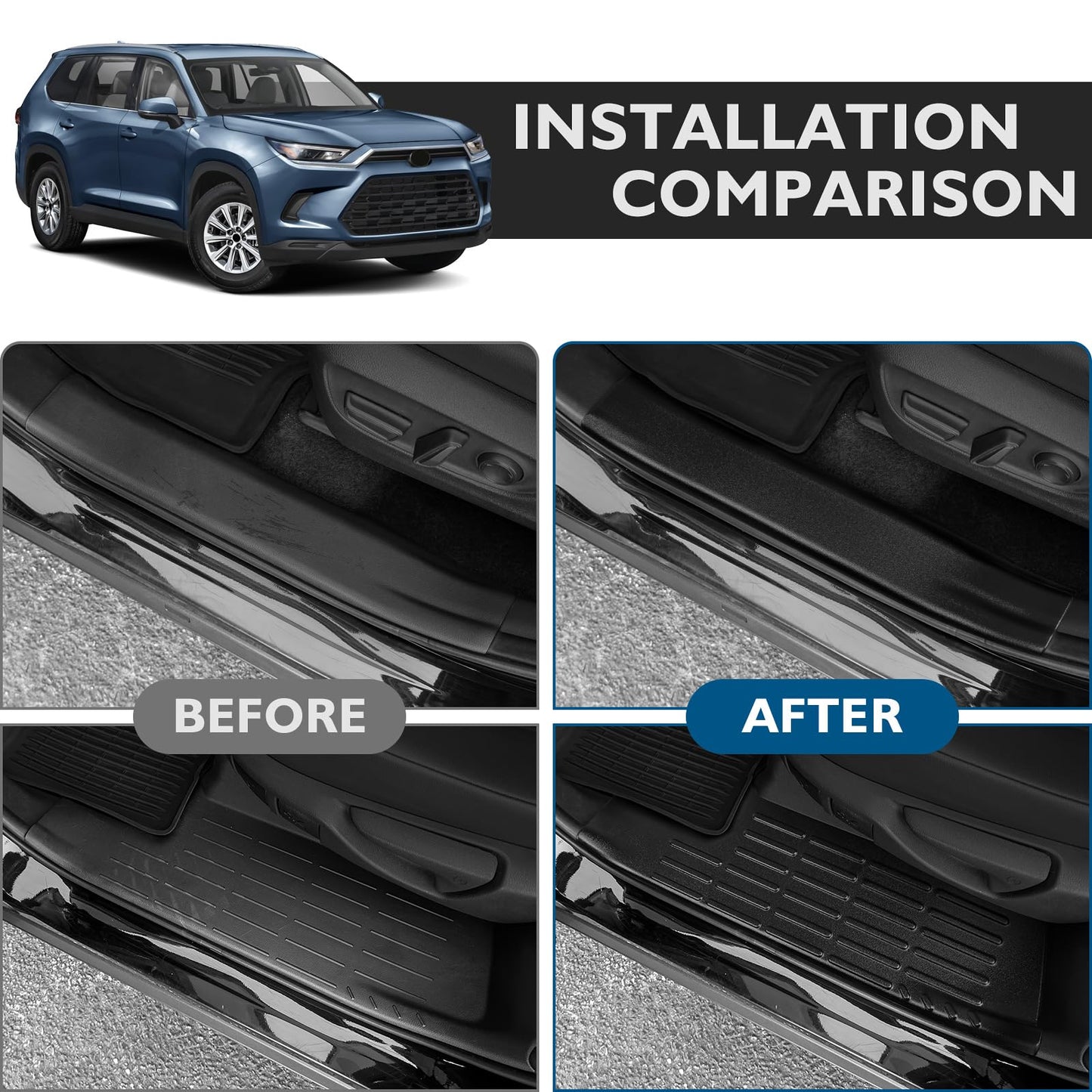 BIBLOZ Inside Door Sill Protector Compatible with Toyota Grand Highlander 2024 2025 2026 Accessories LE/XLE/Limited/Platinum Door Sill Guards Trim(Not for Highlander)
