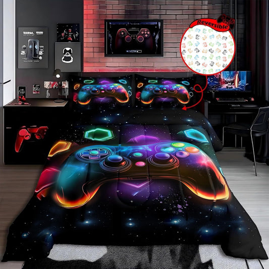 Erosebridal Game Consoles Boys Comforter Sets Twin Gamer Gifts,Gamer Twin Bedding Sets for Boys Space Glow Geometric Kids Comforter Set Red Green Blue Teal,Gaming Room Decor
