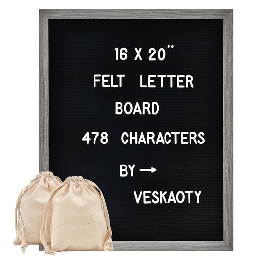Felt Letter Board with 478 Letters, Numbers & Symbols - 16 x 20 inch Large Changeable Message Board with Wooden Frame Wall Mount Hook,2 Canvas Bags,Wood Stand (Black Board & Wood Frame)