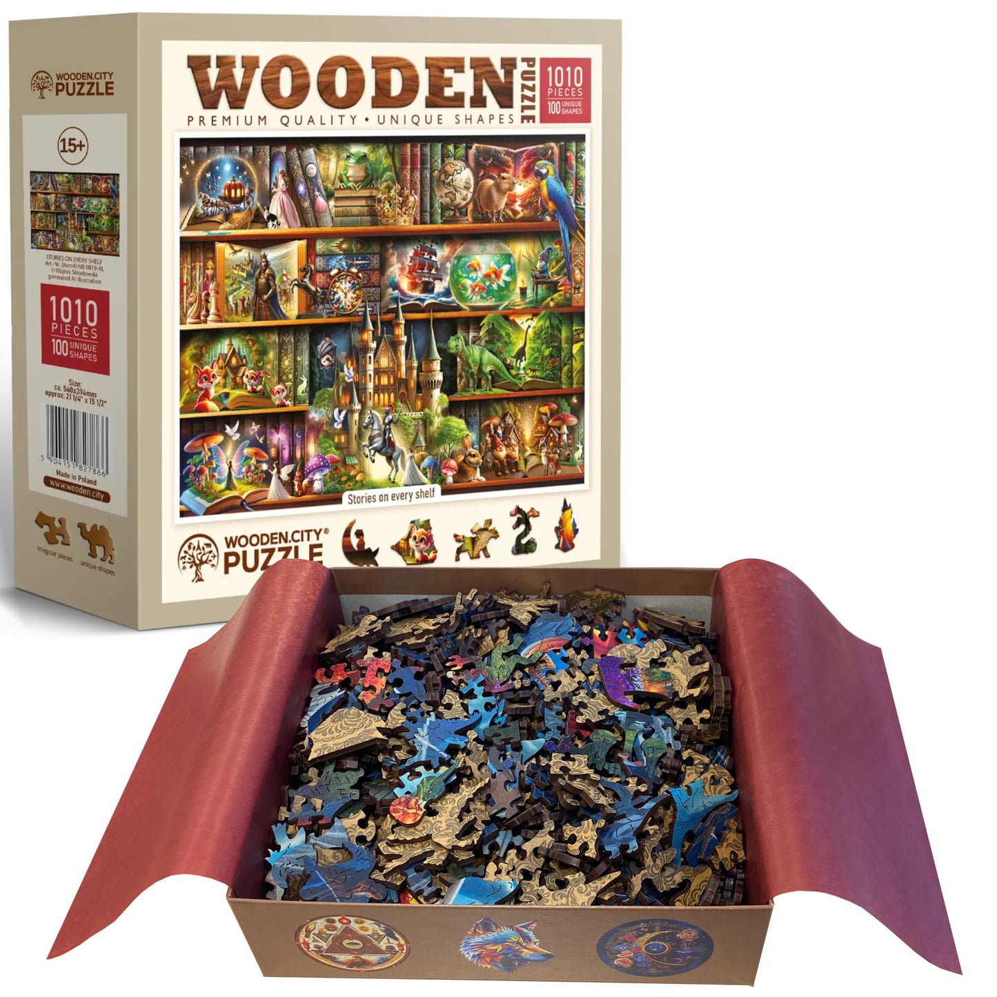 WOODEN.CITY Wooden Puzzles for Adults 1000 Pieces - Stories on Every Shelf – Bookshelves Scene | Made in EU | Gift for Book Lovers | Size 21,25 x 15,5 in