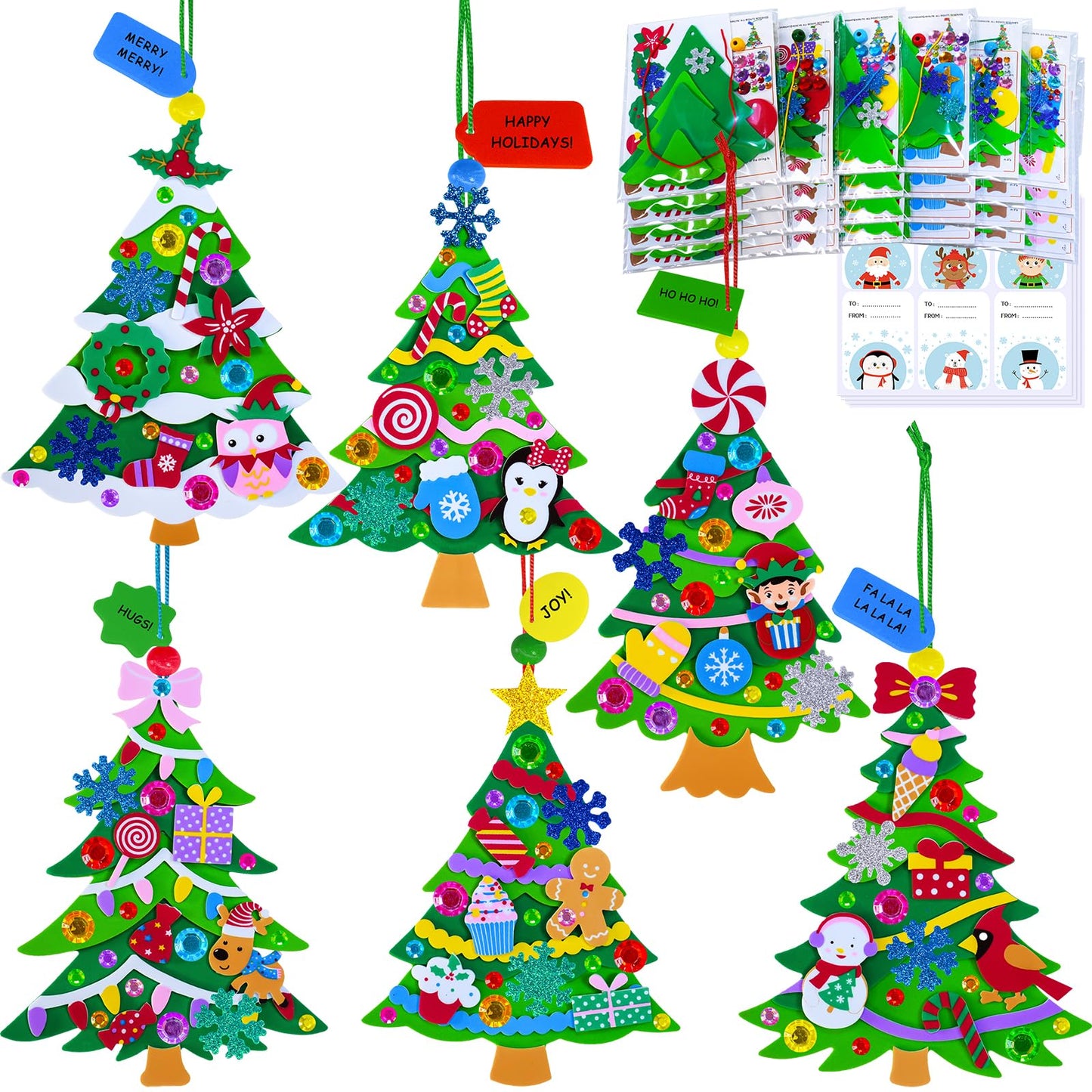 Winlyn 24 Sets Christmas Craft Kits Winter Crafts DIY Pine Tree Ornaments Decorations Art Sets Festive Foam Stickers Holdiay Arts and Crafts for Kids Classroom Activities Party Favors