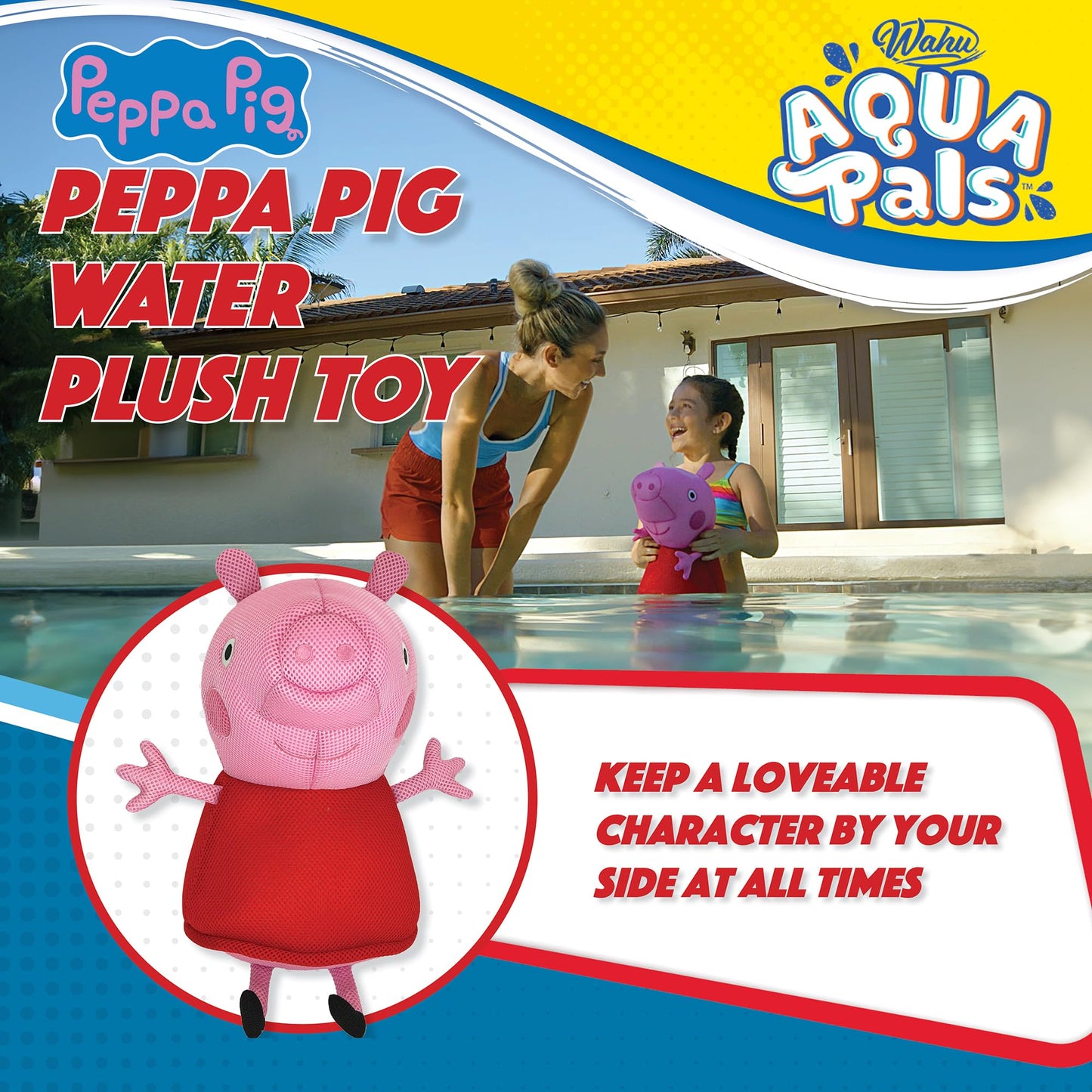 Wahu Aqua Pals Peppa Pig Medium - Plush Water Toy - Use at The Pool, Beach, Backyard, Bathtub or Indoors