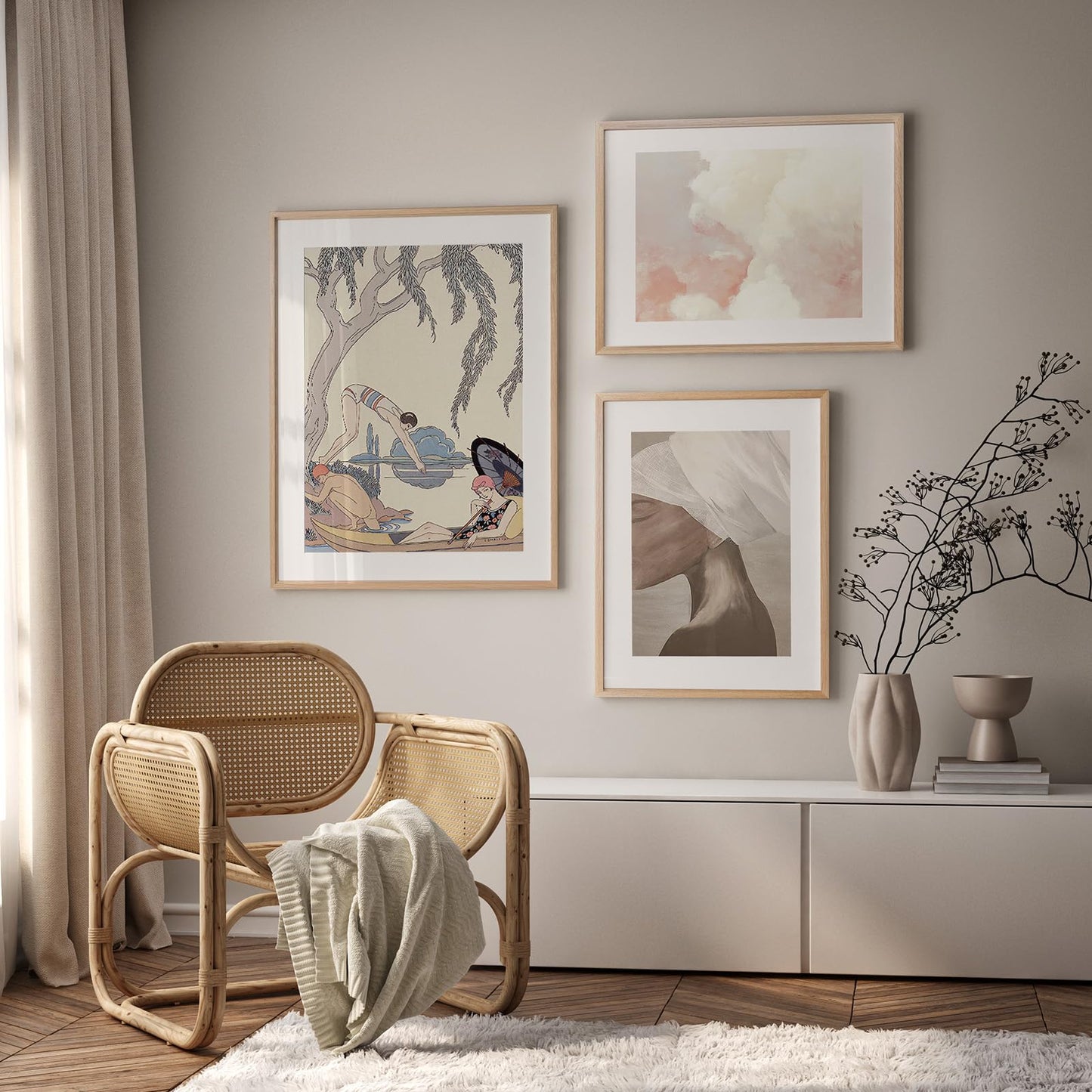 wallwisy 18x24 Poster Frame, Solid Oak 18x24 Poster Frames Matted to 16x20, 24x18 Natural Wooden Frame Horizontal or Vertical Wall Mounting, Set of 1