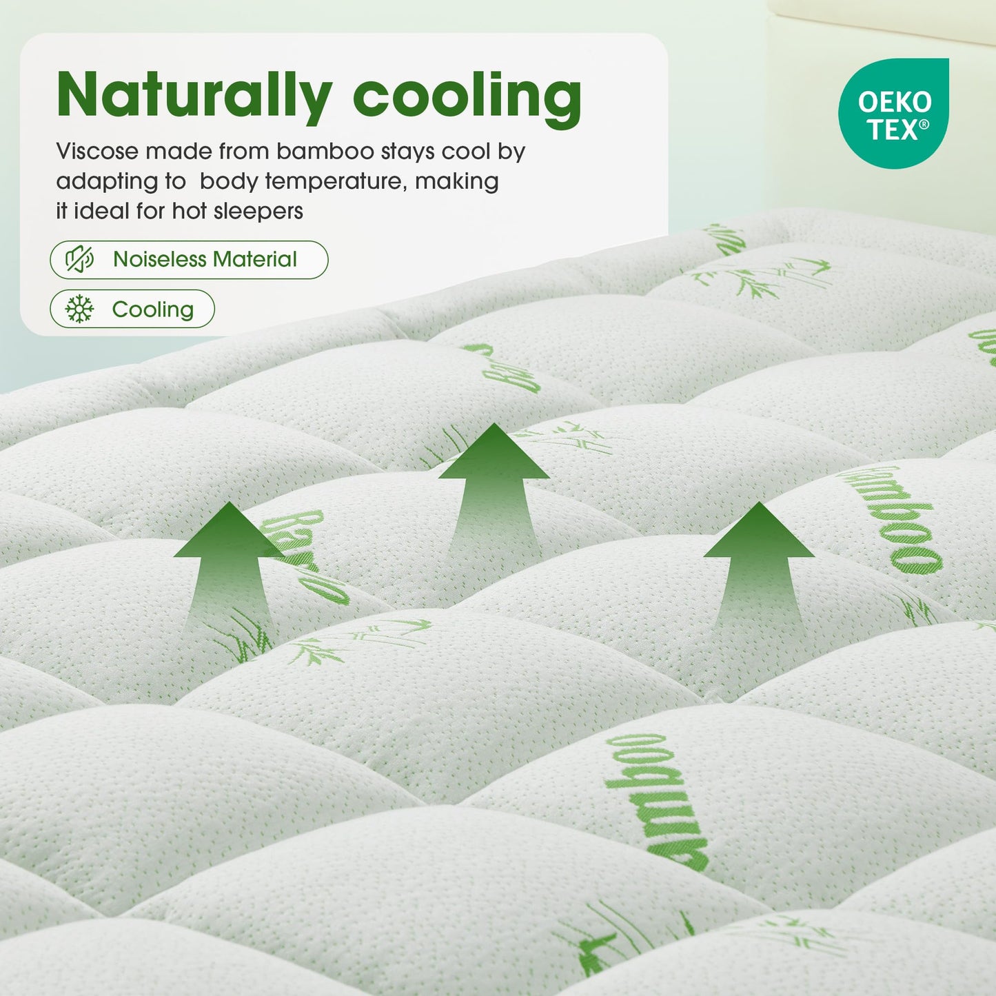 Mattress Pad King Size, Cooling Pillow Top Mattress Topper, Ultra Soft Viscose Made from Bamboo, Breathable for Hot Sleepers, Deep Pocket 8"-20", Green