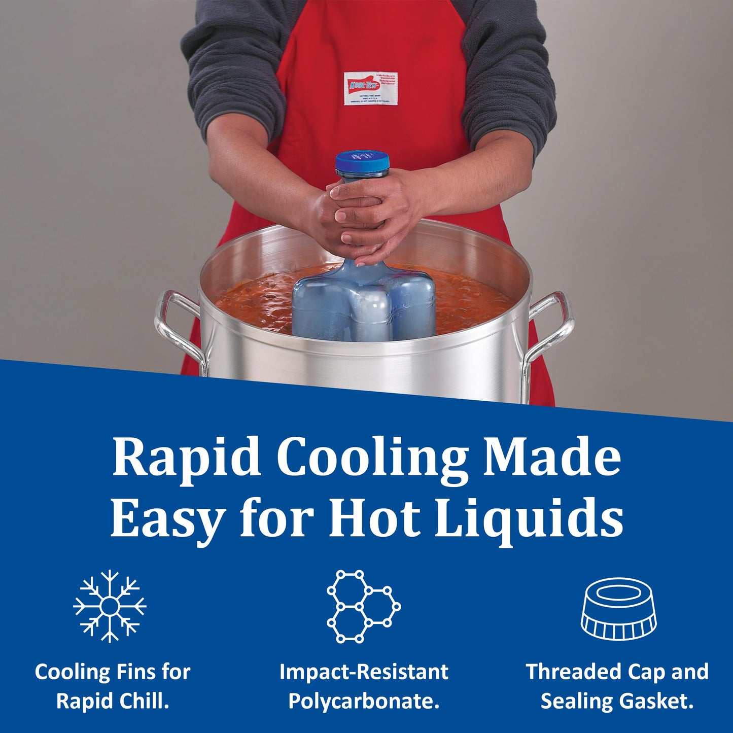 San Jamar Rapi-Kool Cold Paddle Chill Utensil for Chilling Soups and Hot Liquids In Restaurants and Kitchens, Plastic, 64 Ounces, Blue, (Set of 2)
