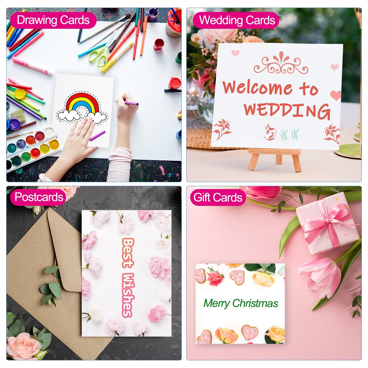 PATIKIL 50 Sets Pure Cotton Watercolor Cards 140lb/300 GSM Postcards with Envelopes for Art Painting Creative Thank Notes, 5x7 Inch Foldable Size