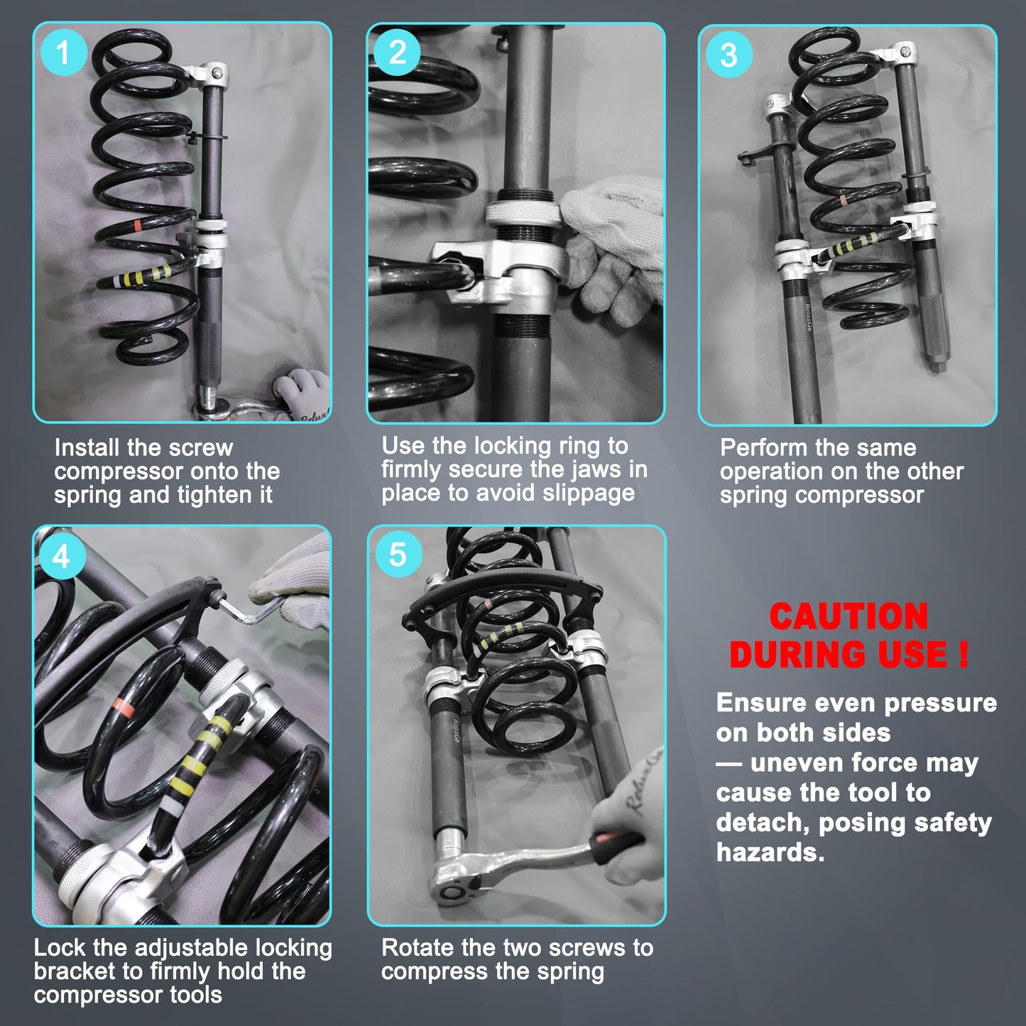 ReluxGo Coil Spring Compressor Tool Automotive 2 pcs Heavy Duty Macpherson Strut Spring Compressor Set with Safety Bracket for Car Truck ATV UTV, 2200 LB Capacity, Coil Spring Compression Tool