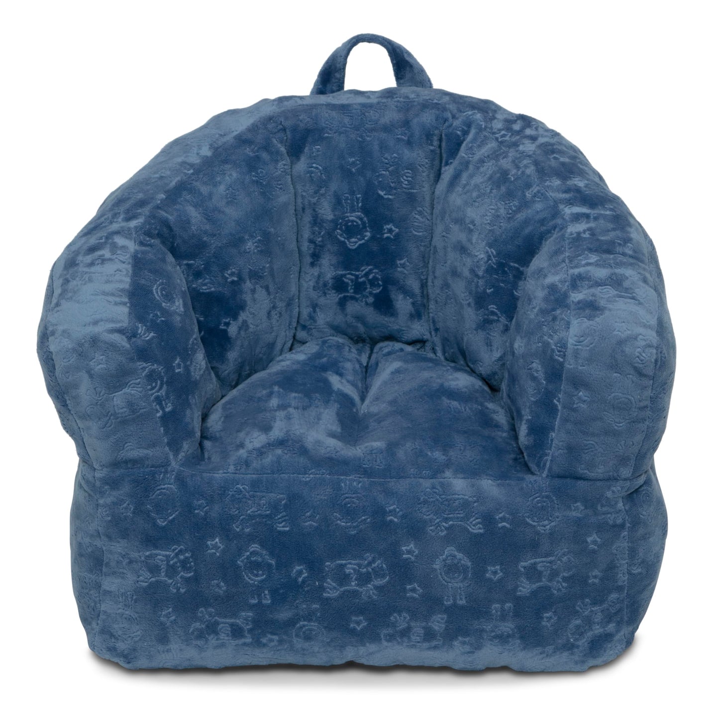 Delta Children - Serta Kids Plush Barrel Toddler Chair, Soft Foam Chair Bean Bag Chair Alternative for Boys and Girls, Cozy Seat for Reading, Watching Cartoons, Playroom Nursery Bedroom, Denim Blue