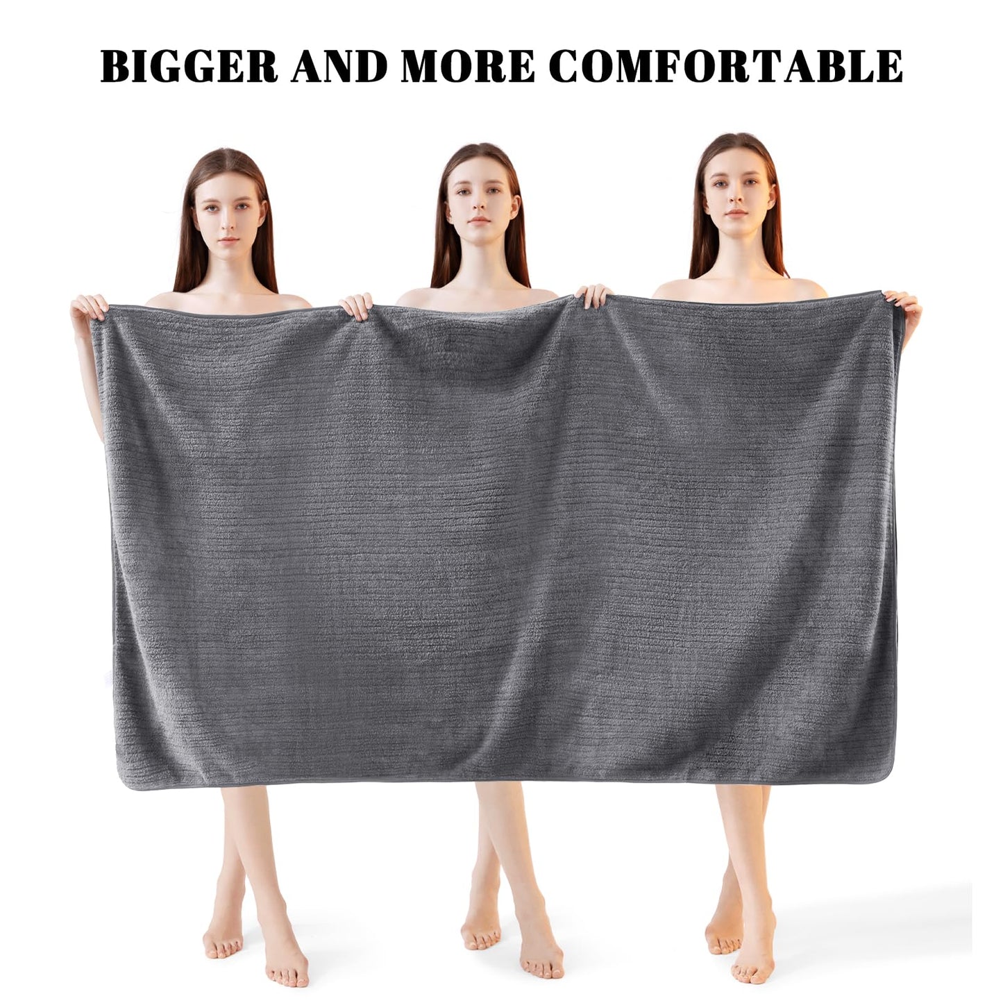 Lunoku Bath Towels Set of 4 Extra Large 35 x 70 Inches,Luxury Thick High Absorbent Quick Dry Bath Sheet,Ultra Soft Microfiber,Bathroom,Beach,Yoga,Sport,SPA (Grey)