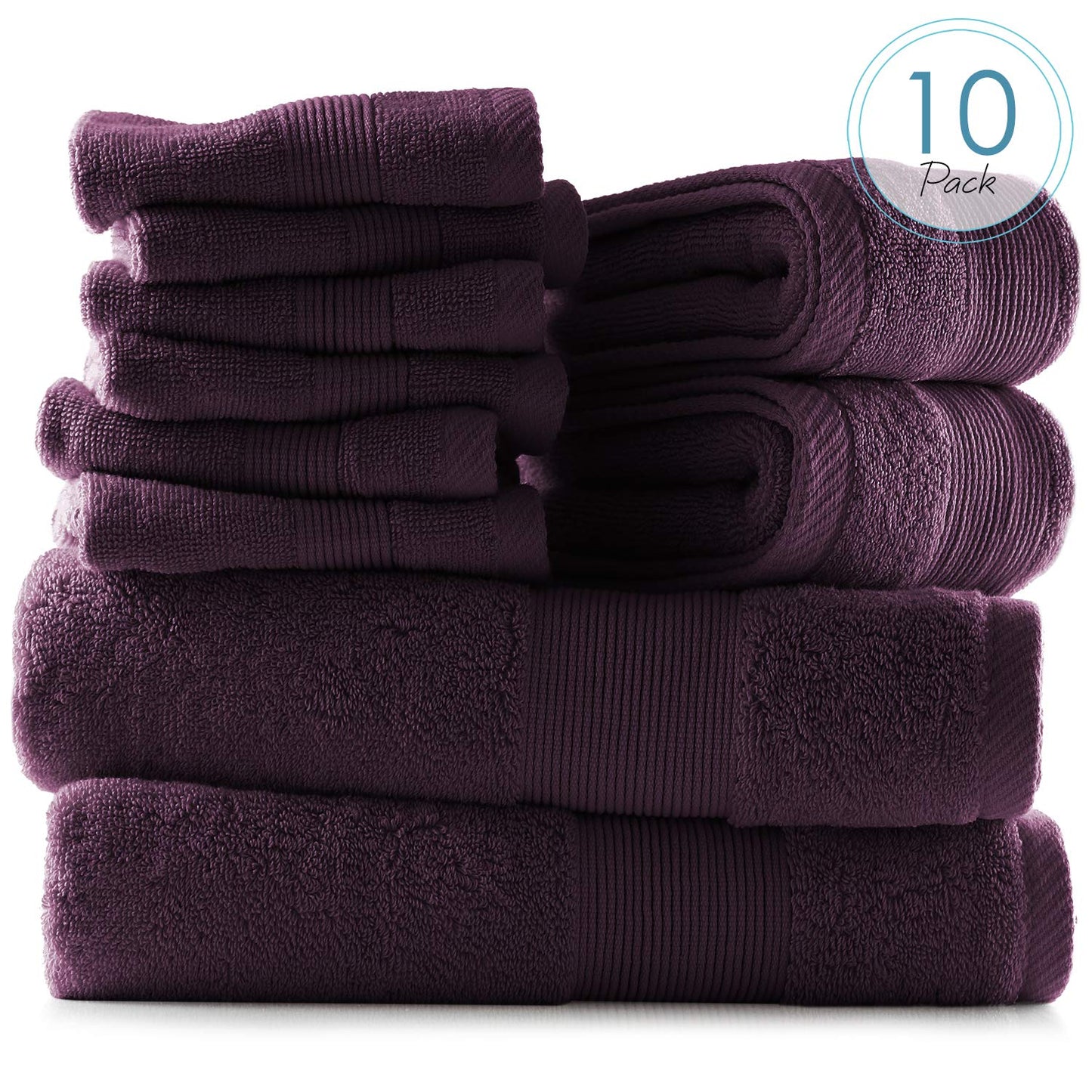 Hearth & Harbor Bath Towels for Bathroom - 100% Ring Spun Cotton Luxury Bathroom Towels - Ultra Soft & Highly Absorbent, Bath Towels Set of 10 - Purple Eggplant