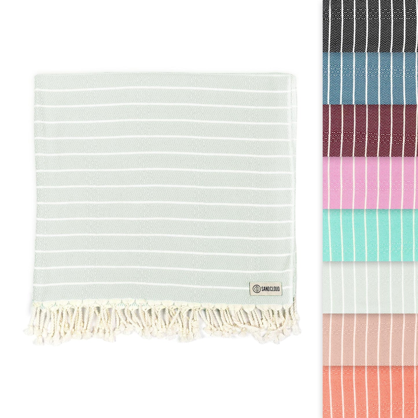 Sand Cloud Turkish Beach Towel - Sand Resistant - 100% Certified Organic Turkish Towel - Quick Dry Towel for Beach, Picnic, Blanket or Bath Towel - As Seen on Shark Tank - Gocek (Sage Green)