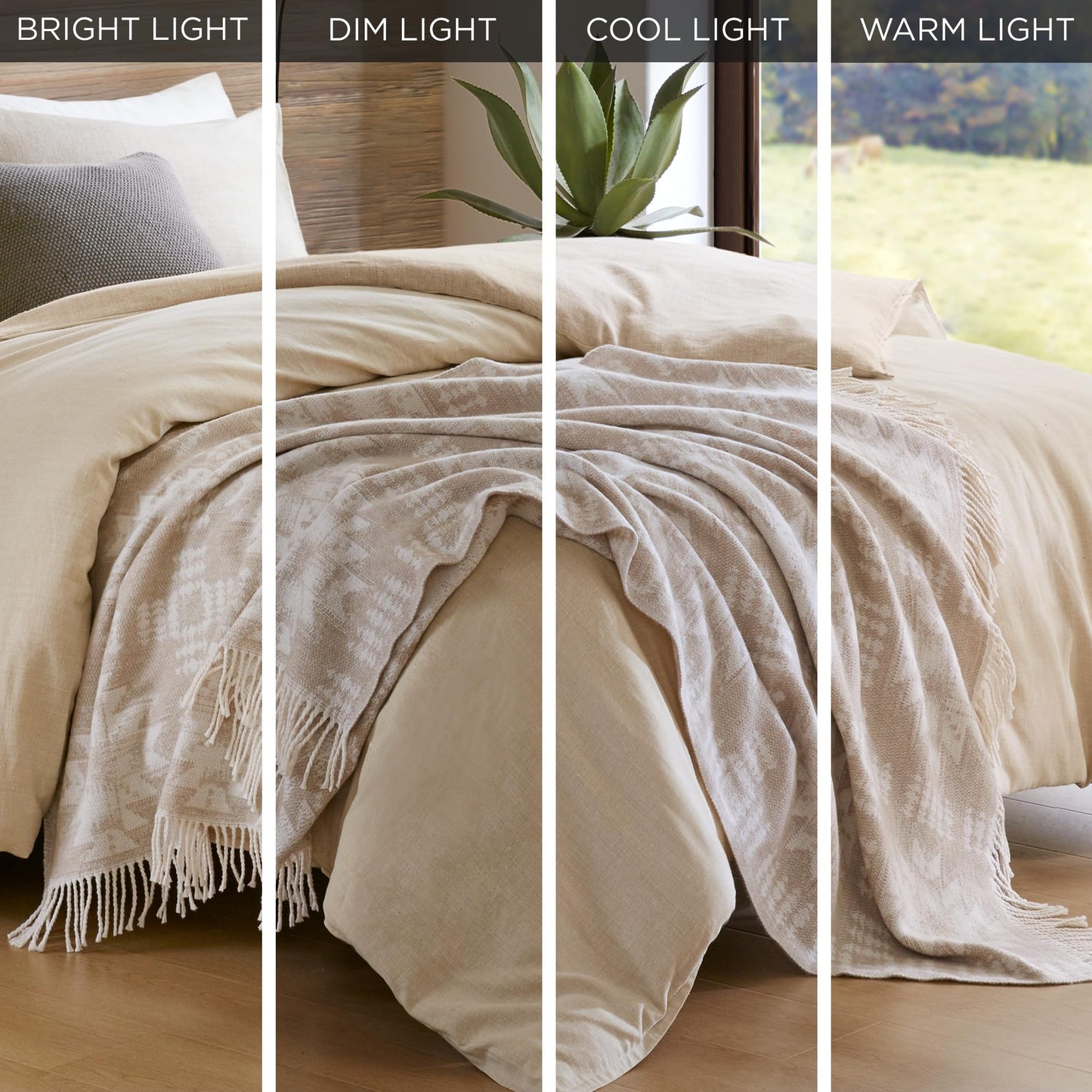 Woolrich Cotton Blend Jacquard Throw with Fringe Edge, Lightweight All-Season Decorative Throw Blanket, Machine Washable, Oeko-TEX Certified, Neutral Aztec, 50"x60"