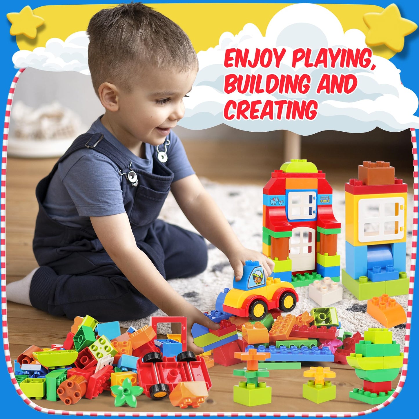 Large Building Blocks Set, 94 Pcs Kids Pre-School Toy Early Learning Big First Building Blocks for Toddler Boys Girls Aged 3+