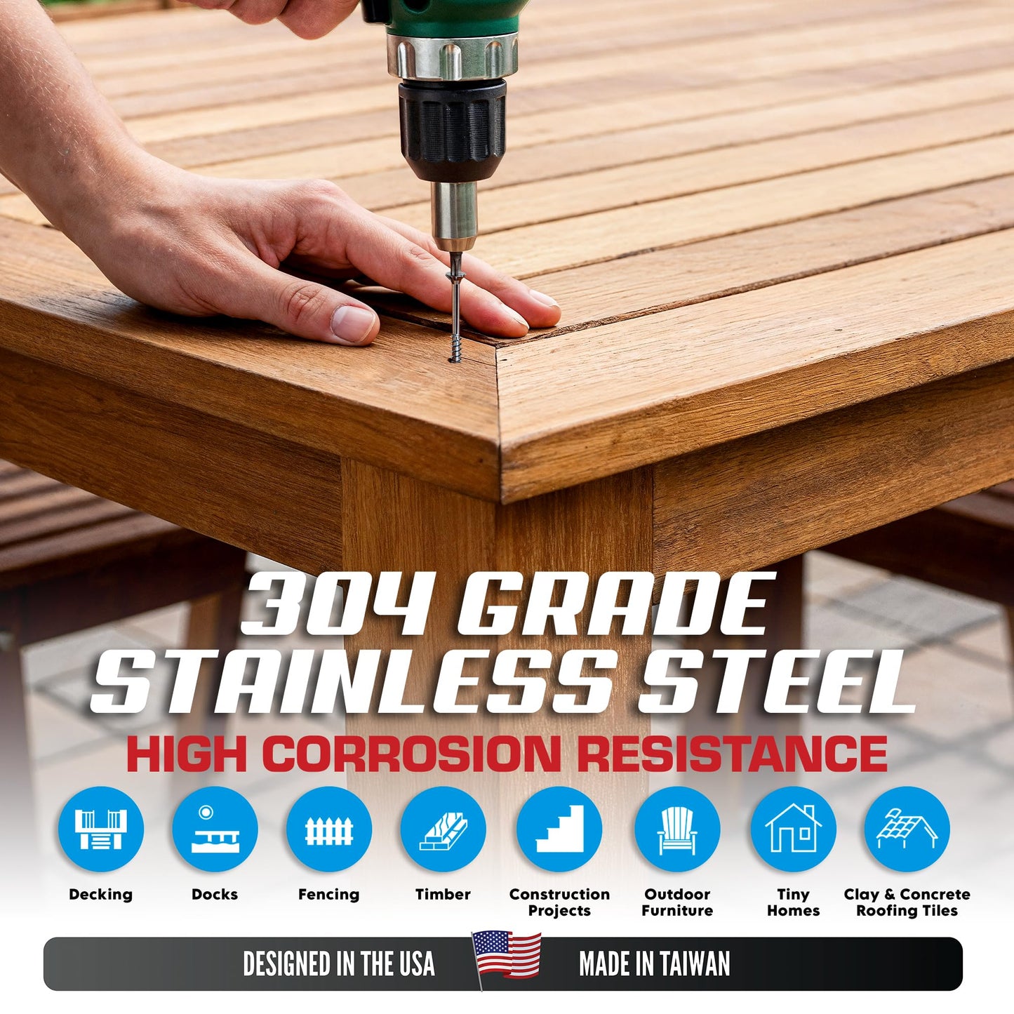#8 x 1 5/8 Inch Stainless Steel Wood Screws | 304 Grade (1750 Pack) | Flat Head T20 Star Torx Drive | Stainless Wood Screws by Eagle Claw Fasteners | Corrosion & Rust Resistant (Includes 2 Driver Bit)