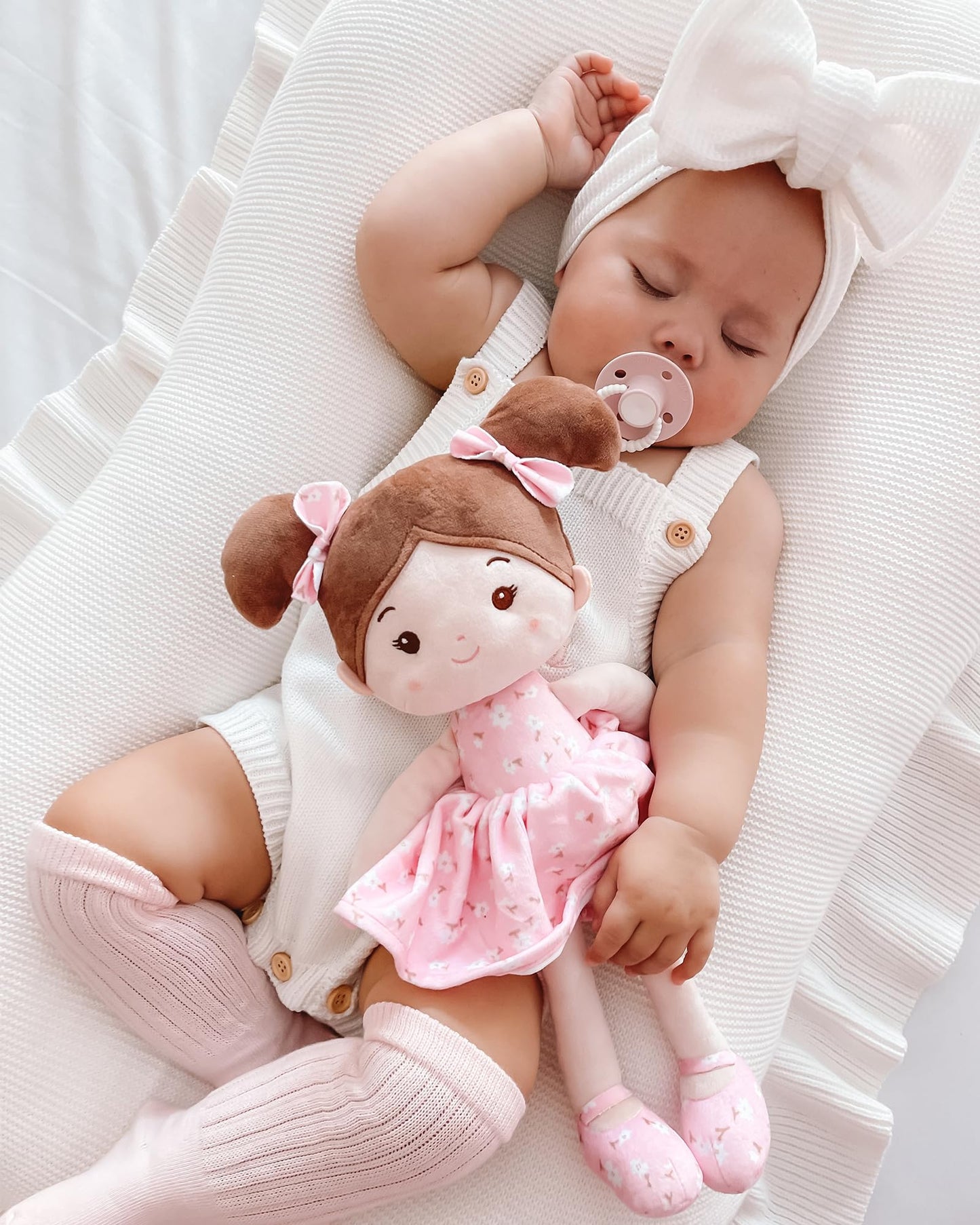 LeyaDoll Soft Baby Doll Toys (12''), My First Baby Rag Doll for 1 Year-Old Girl Birthday Gift, Leya Doll Christmas Plush Toys Gift for Toddler Kids Infants -FloraBelle(Pink)