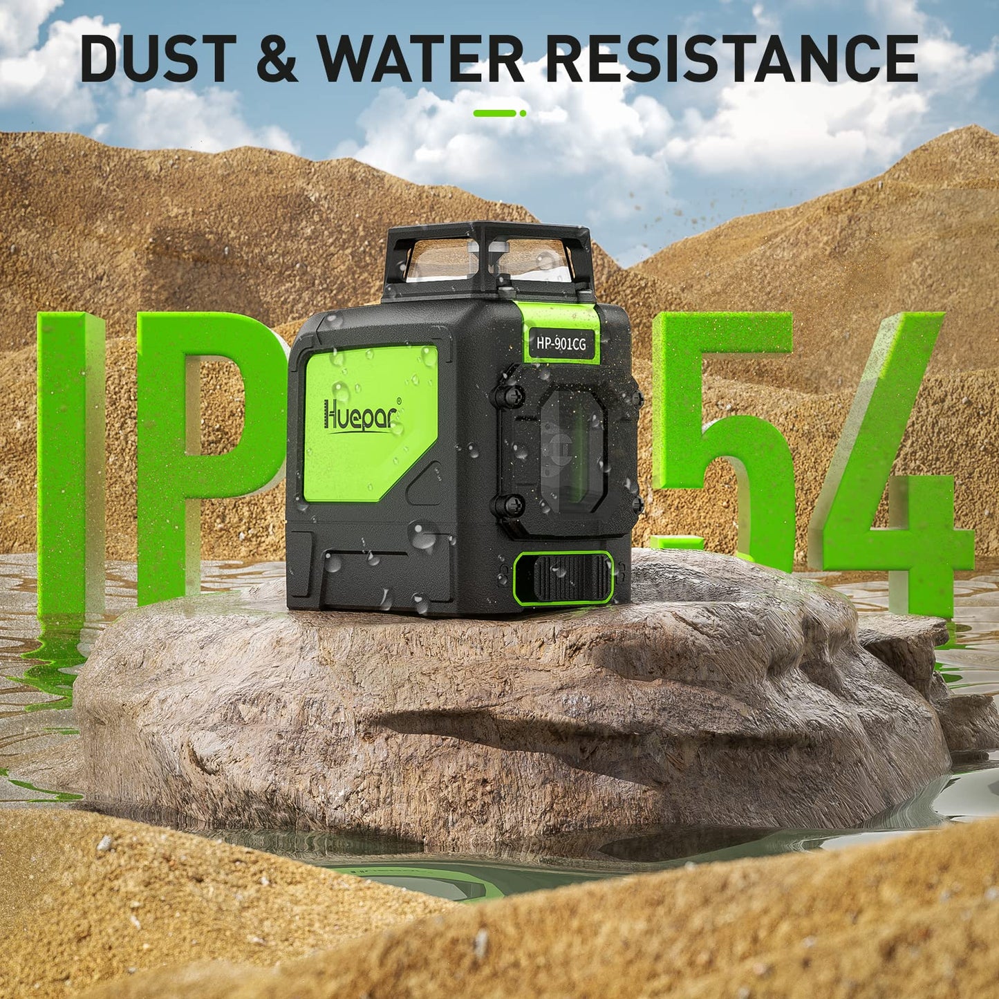 Huepar 901CG Self-Leveling Laser Level, 360 Green Beam Cross Line Laser Tool, Alignment 360-Degree Horizontal Line with Pulse Mode, Magnetic Pivoting Base Included