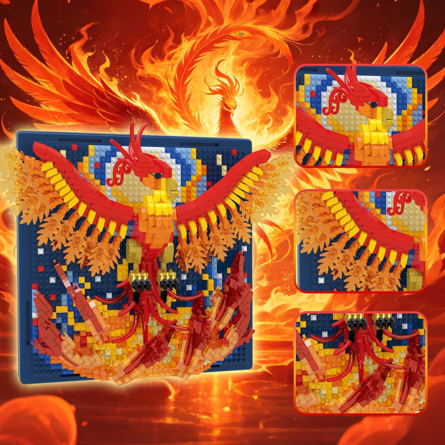 BseSparklion Magic Fire Phoenix Animal 3D Wall Art Micro Mini Building Blocks Set, Unique Home Wall Decor or Table Display, Ideal Gift Toy for Adults & Teens 14+ (1200 PCS)