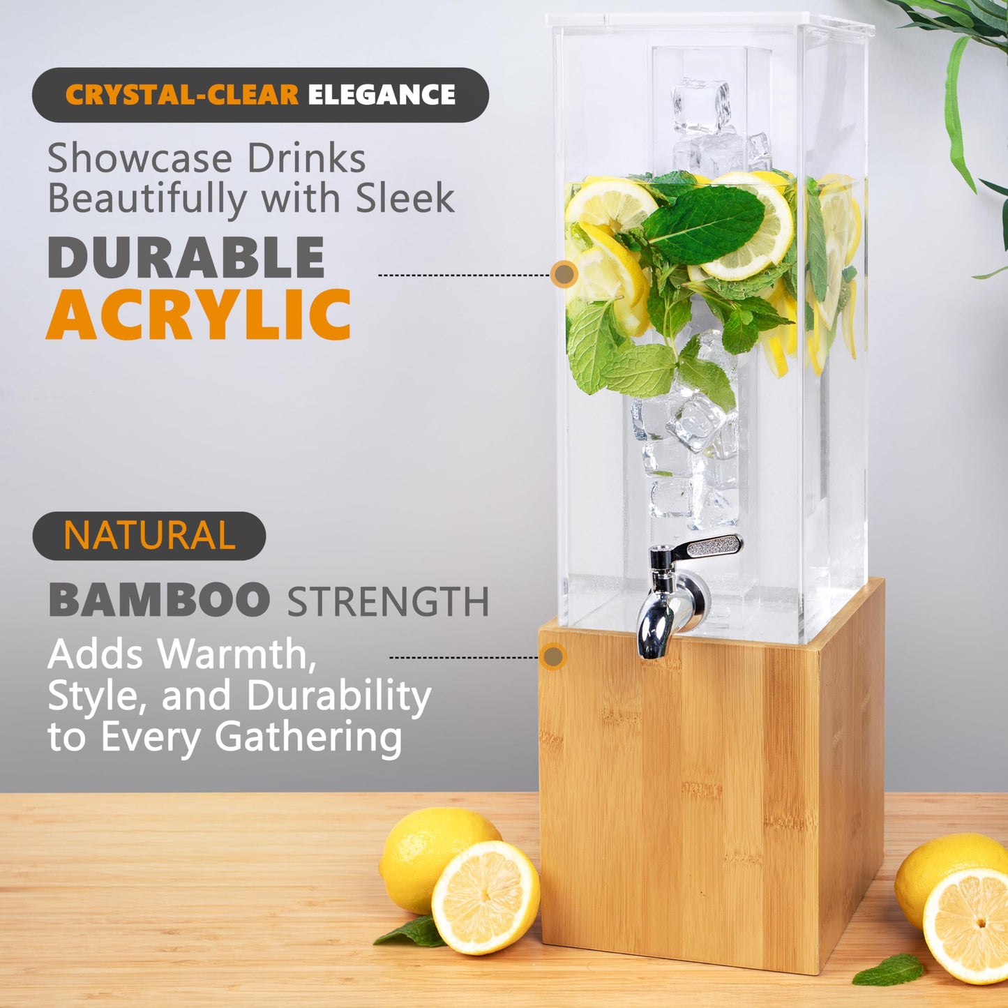 Ksestor ACRYLIC Drink Dispenser - 1.25 GALLON - Beverage Dispenser with Stand - Ideal Drink Dispenser for Parties - Water Dispenser - Hosting Essentials