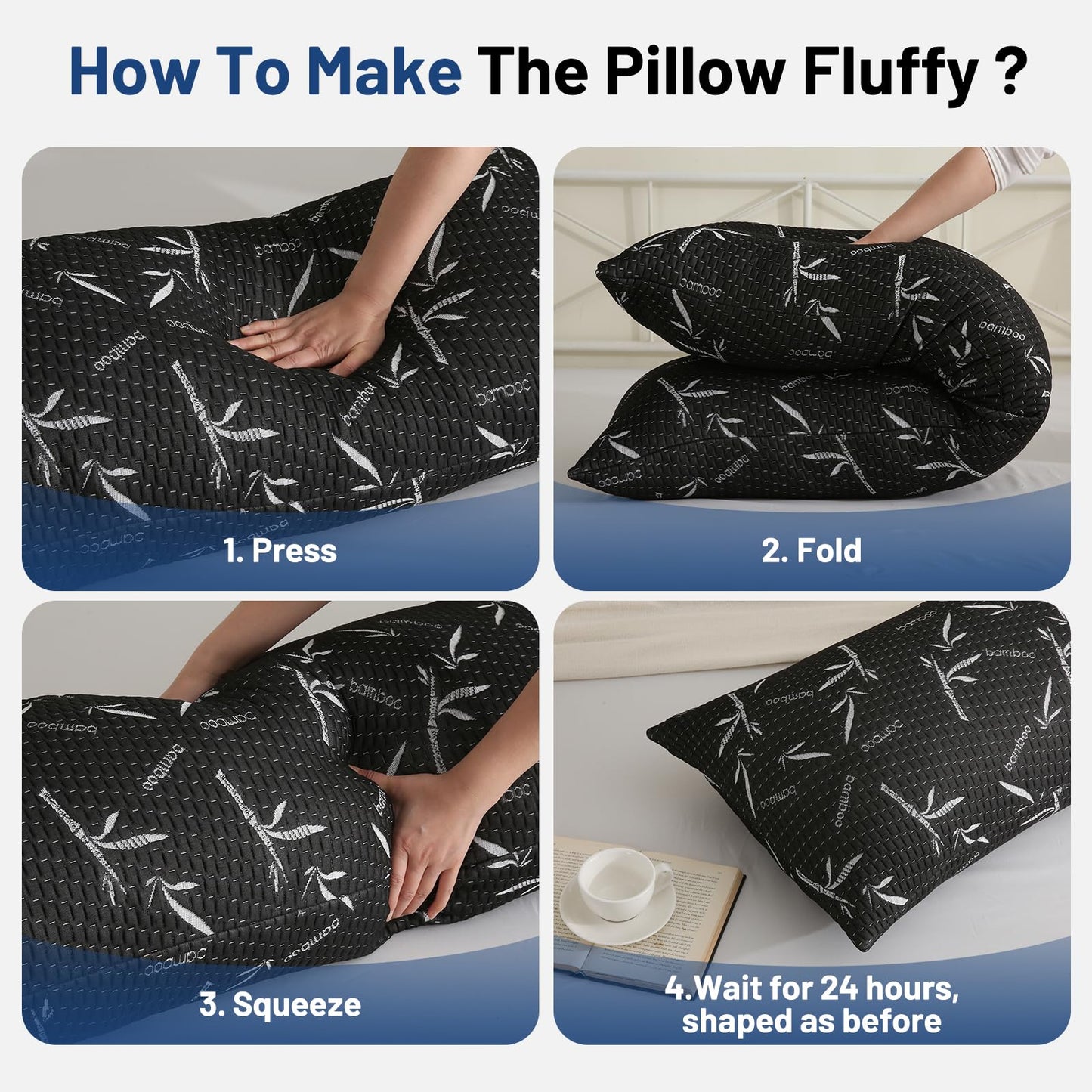 Primesoft Full Body Pillow with Removable Pillowcase for Adults,（Memory Foam Filling）（Long Pillow for Side Sleepers） （Fluffy and Firm）（Adjustable Filling）（20×54 Inch，Black）