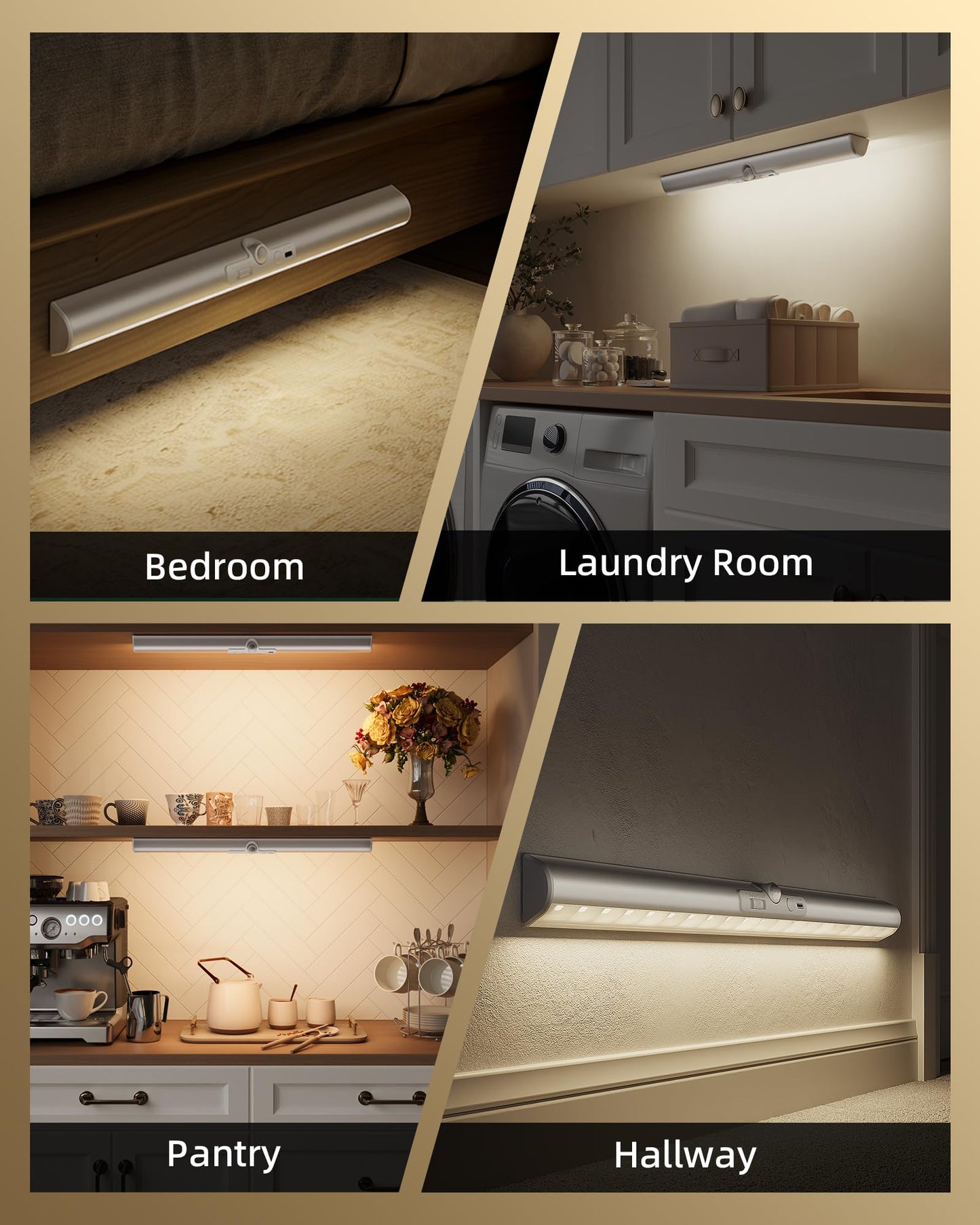 EZVALO 17-Inch Motion Sensor Closet Lights, 3600mAh Rechargeable Battery LED Cabinet Lights, 150 Lumens No-Glare Curved, 3 Color Temps & Dimmable Pantry Lights for Wardrobe, Shelves - 2 Pack