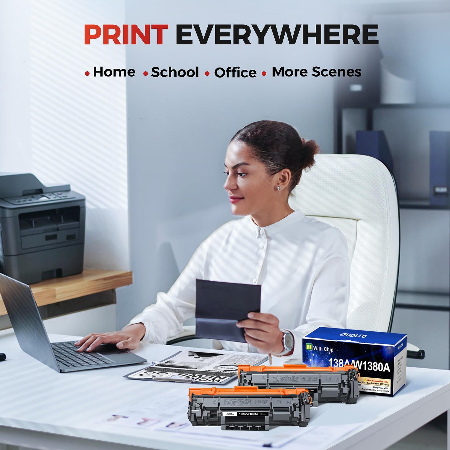 138A W1380A Black Toner Cartridge (with Chip): Compatible Replacement for HP 138A W1380A 138X W1380X Toner Cartridge Work for HP Pro 3001dw 3001fdw MFP 3101fdw Series Printer Ink ( 2-Pack )