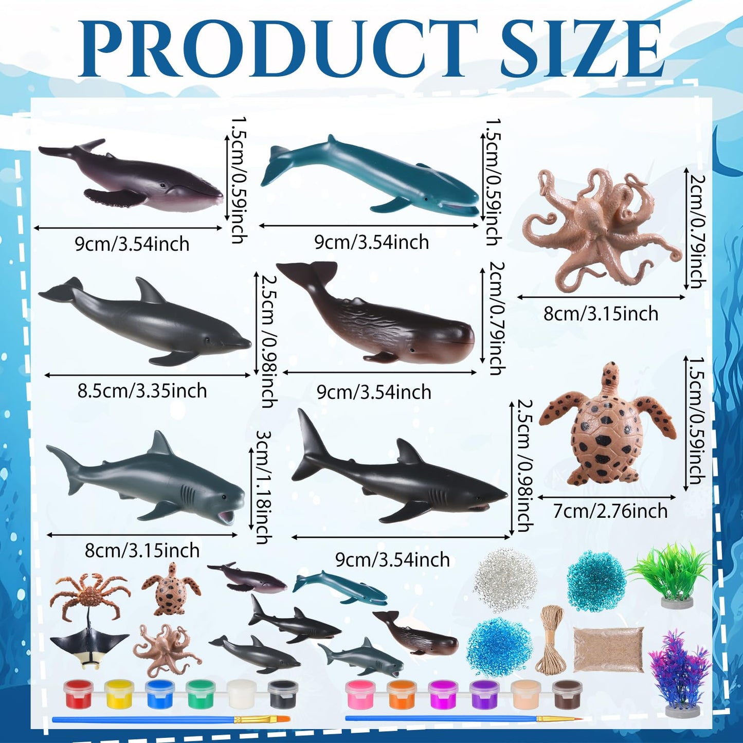 Silipull 23 Pcs Marine Animal 3D Model Project Set, Including Animal Image Model, Artificial Stones, Sand, Stones, and Moss, Comes with a Gift Box, Gift for School Projects and Birthday Parties