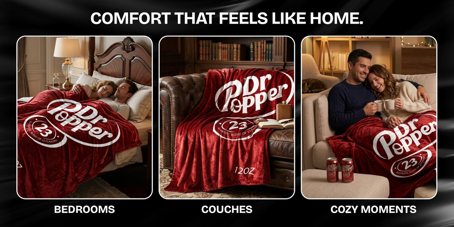 RMKA Dr Pepper Blanket 70x60 – Soft Thermal Flannel Fleece Throw, Soda Can Stuffed Plush Red Blanket for Couch, Bed, Car & Travel – Fun Home Decor Gift for Soda Fans.