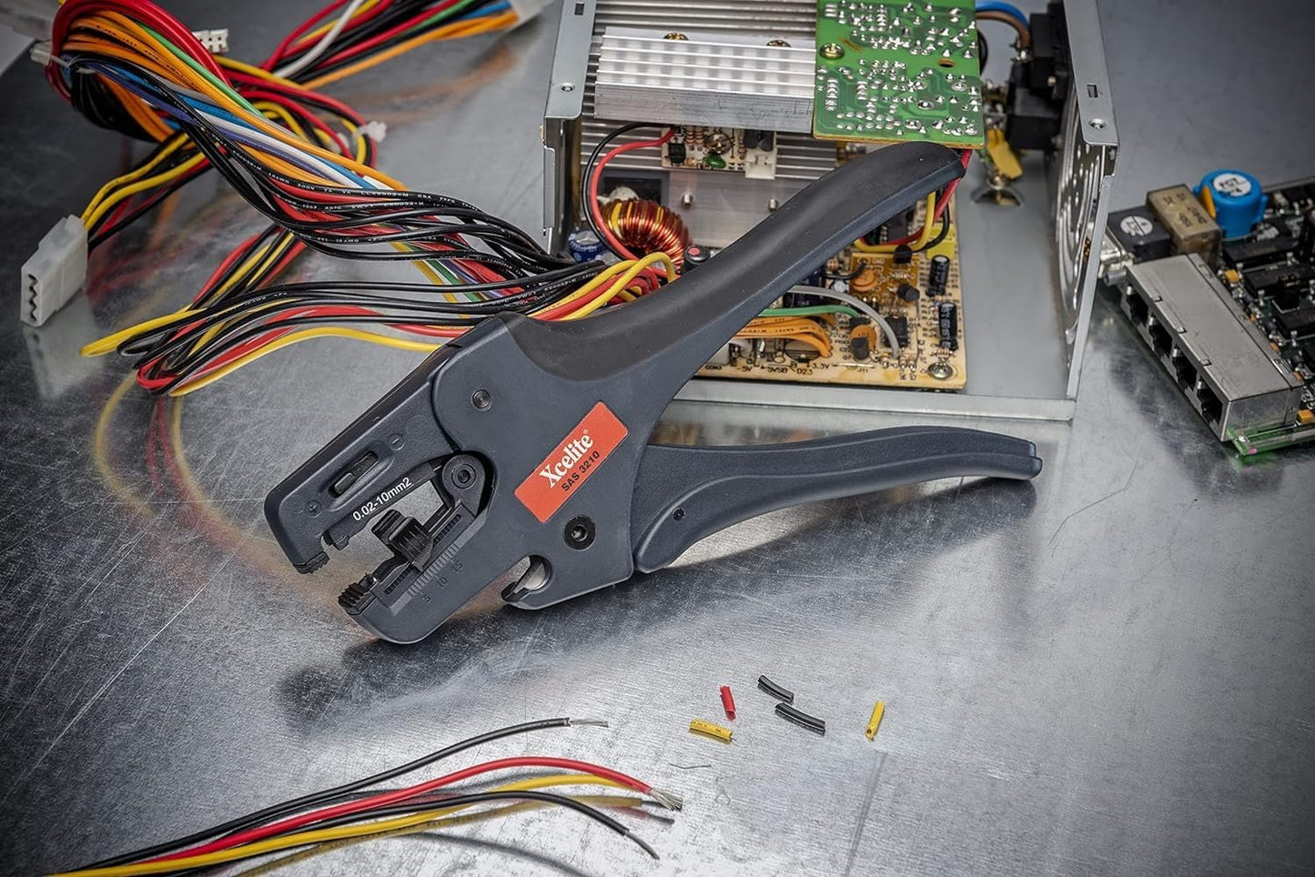 Xcelite Self Adjusting Wire Stripper with Spring | 32-10 AWG Stripping Range | Fiberglass Grip | SAS3210