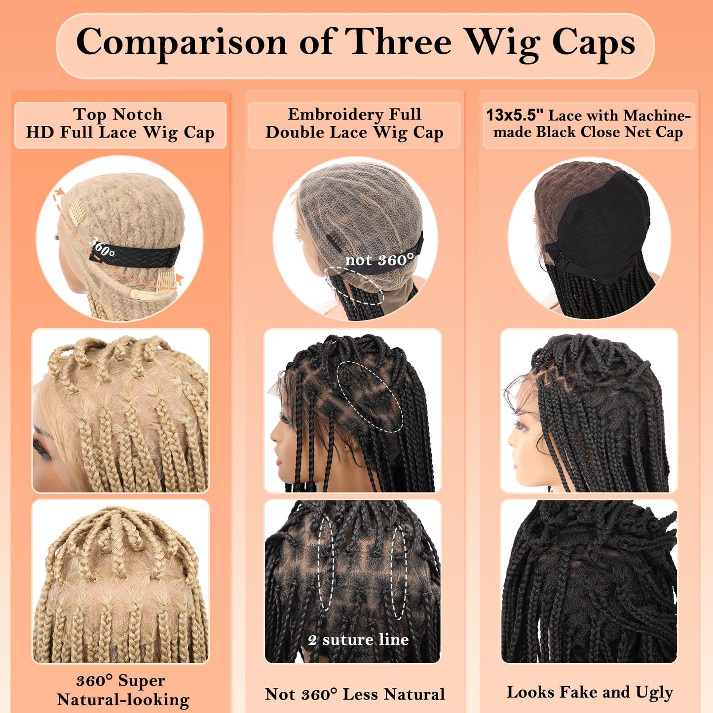 Brinbea 360° HD Full Lace Knotless Braided Wigs for Women Box Braid Wig with Baby Hair Braided Lace Front Wigs Human Hair Blended Braids Wig Long Blonde 36"