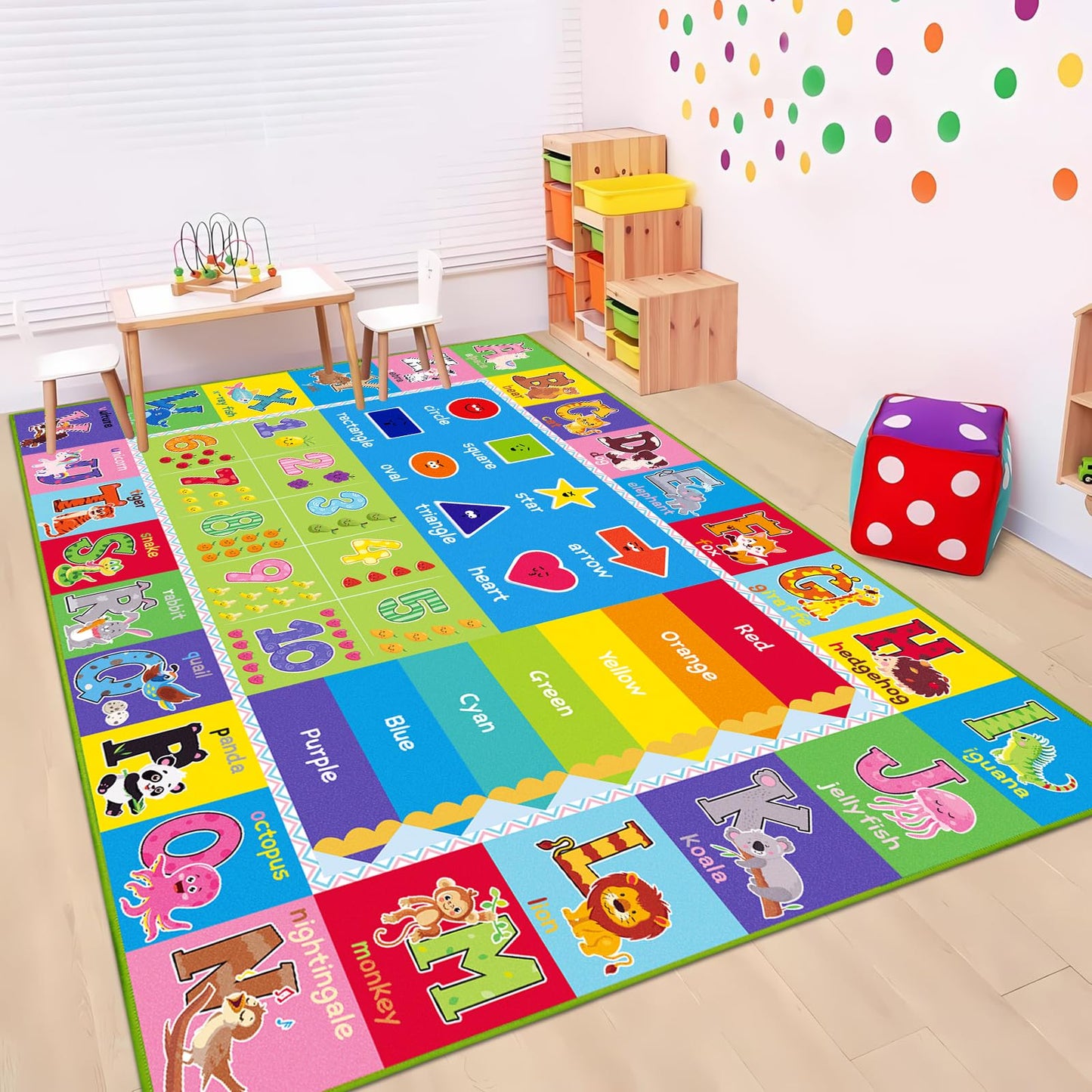 ABC Carpet, Kids Rugs for Playroom, Educational Play Mat for Kids, Preschool Rugs with ABC, Numbers, Animals Learning Carpet for Bedroom Playroom Classroom Baby Toddler Children (Green, 118X78.7 INCH)