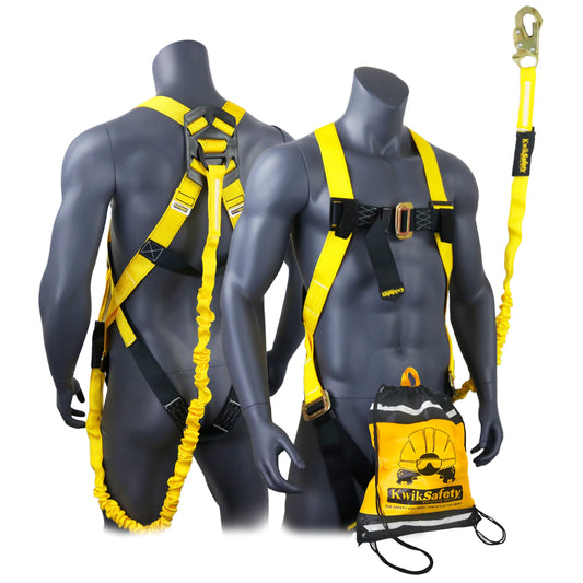 KwikSafety SCORPION Safety Harness | Full Body Fall Protection Harness w/Attached 6ft Tubular Lanyard | Construction Fall Arrest System | ANSI OSHA Certified PPE