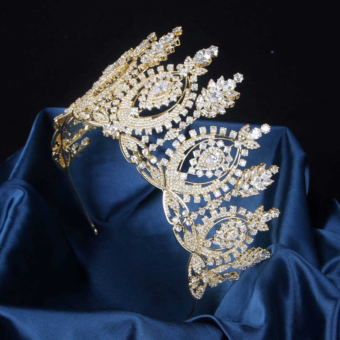 Big Crown for Women Cubic Zirconia Gold Bride Tiara for Wedding Prom Quince Pageant Sweet 16 Birthday Tiaras Tall Crystal Headband