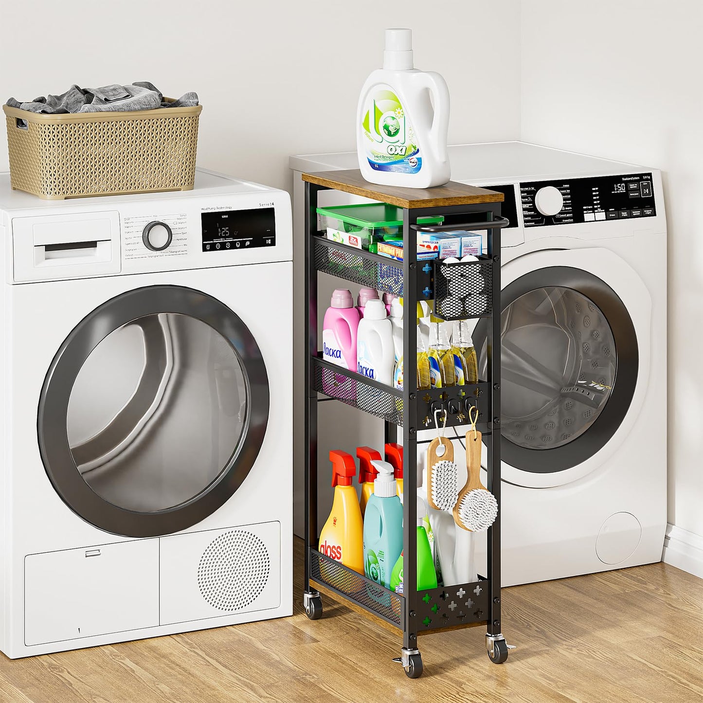 MJIMKE 4 Tier Slim Rolling Storage Cart on Wheels Laundry Room Organization
