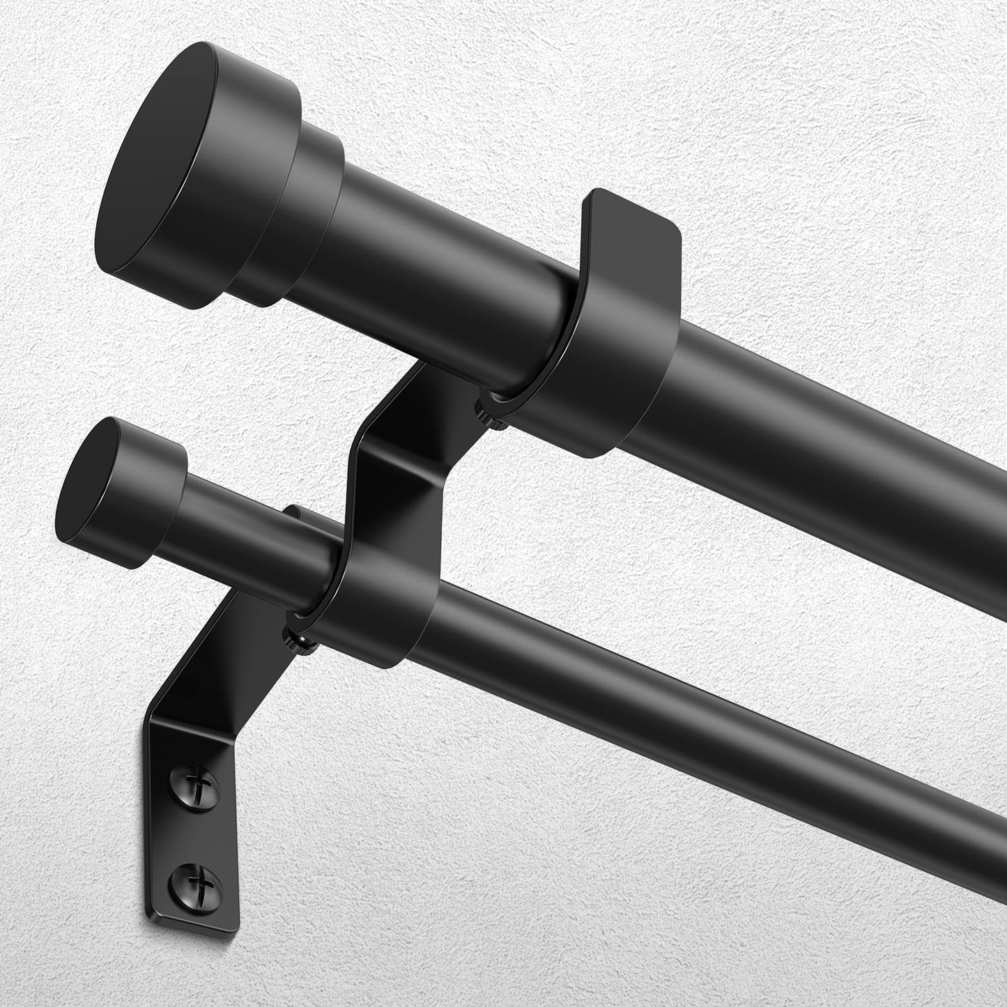 Double Curtain Rod, 1 Inch Black Extra Long Dual Curtain Rods 36 to 153 Inch with Aluminium Modern End Cap Finial, Adjustable Heavy Duty Window Treatment Rods, Spliced Metal Double Drapery Pole Set
