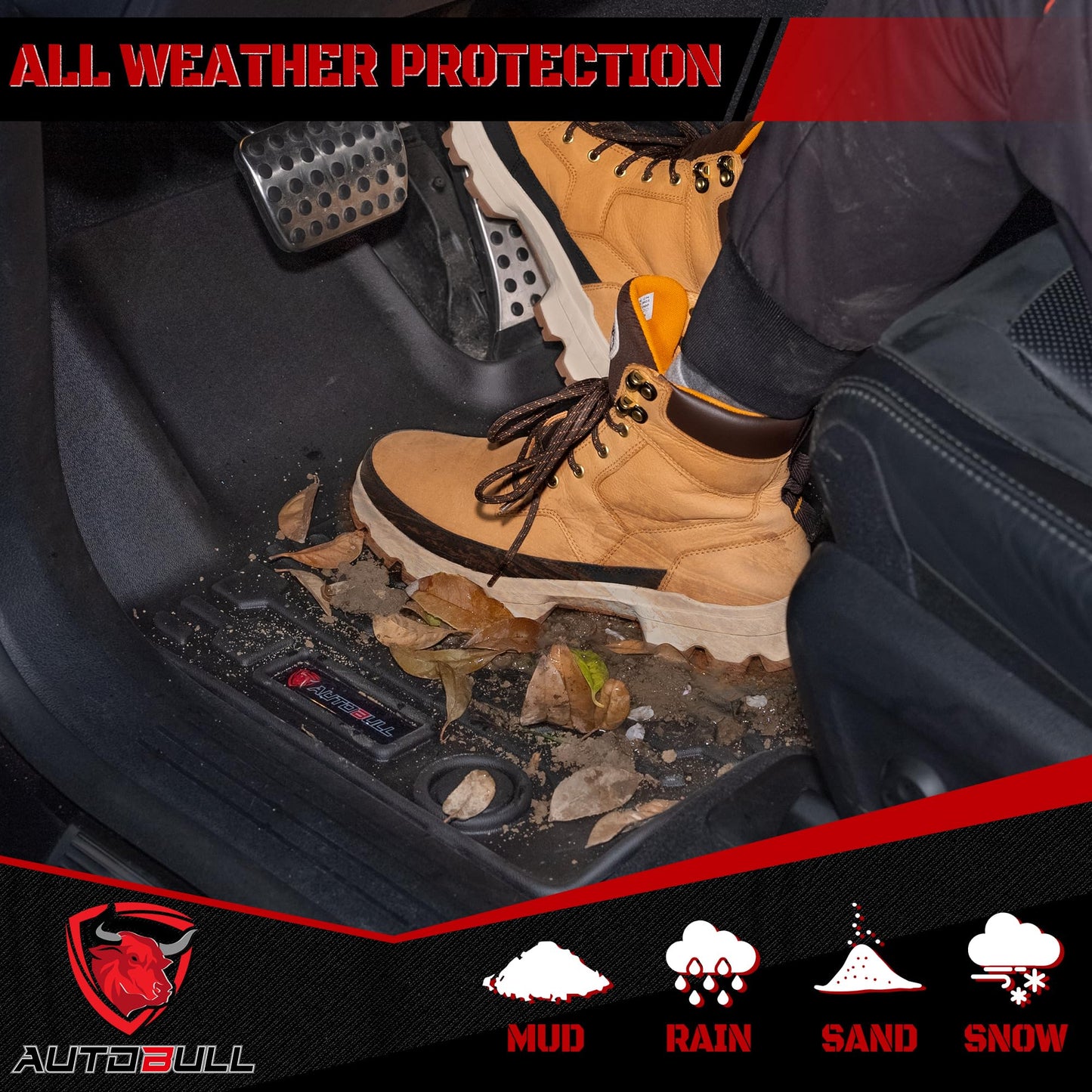 AUTOBULL Floor Mats Compatible with 2023 2024 2025 2026 Chevy Colorado/GMC Canyon Crew Cab, All Weather TPE Floor Liners, Custom Fit Car mats, 1st & 2nd Row, Black