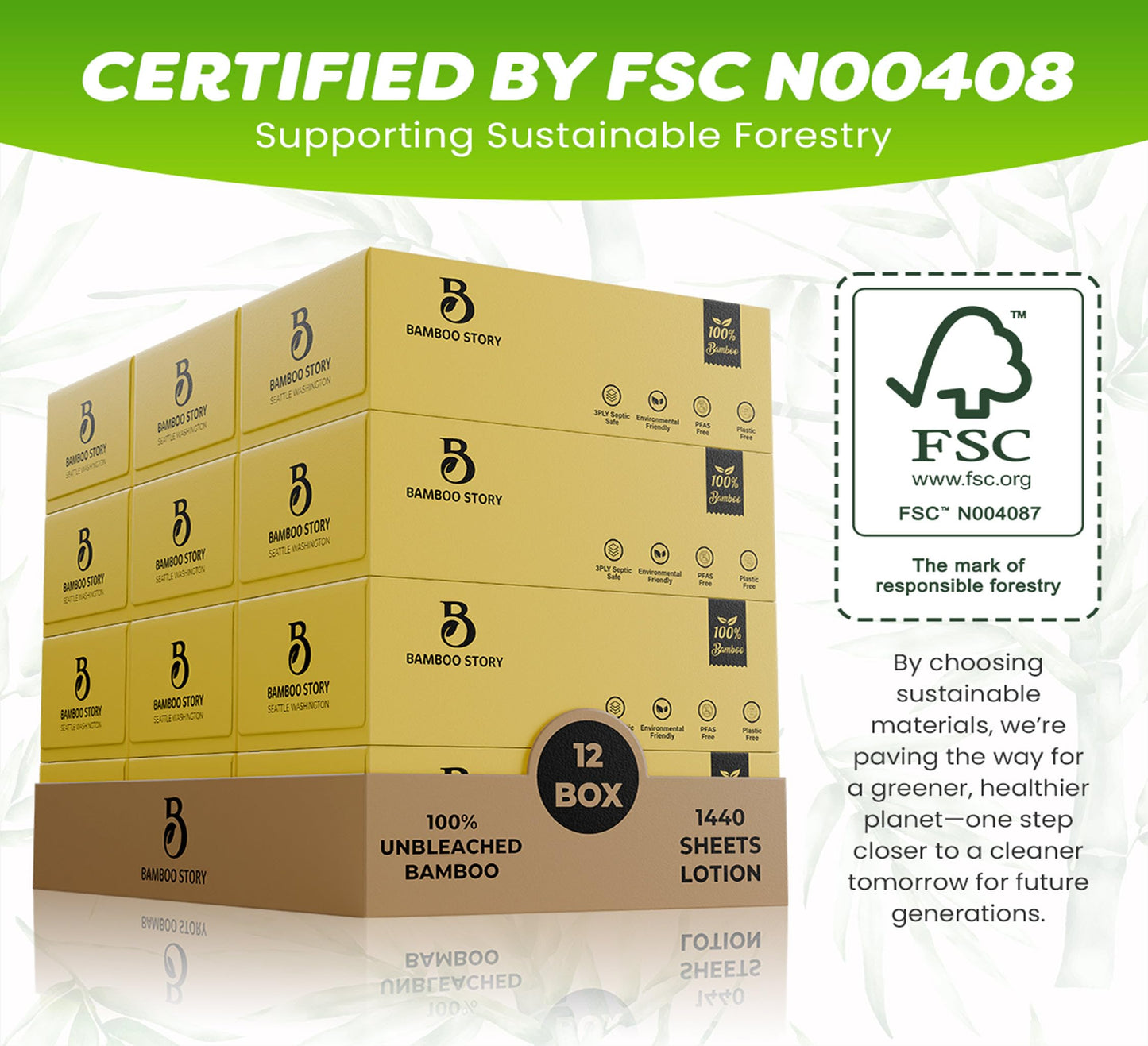 Bamboo Story Bamboo Facial Tissues, Lotion Soft, 3-Ply Unbleached & Chemical-Free 120 Sheets/Box, Hypoallergenic for Sensitive Skin, FSC Certified, Plastic-Free, PFAS-Free, 100% Bamboo Tissues (12)