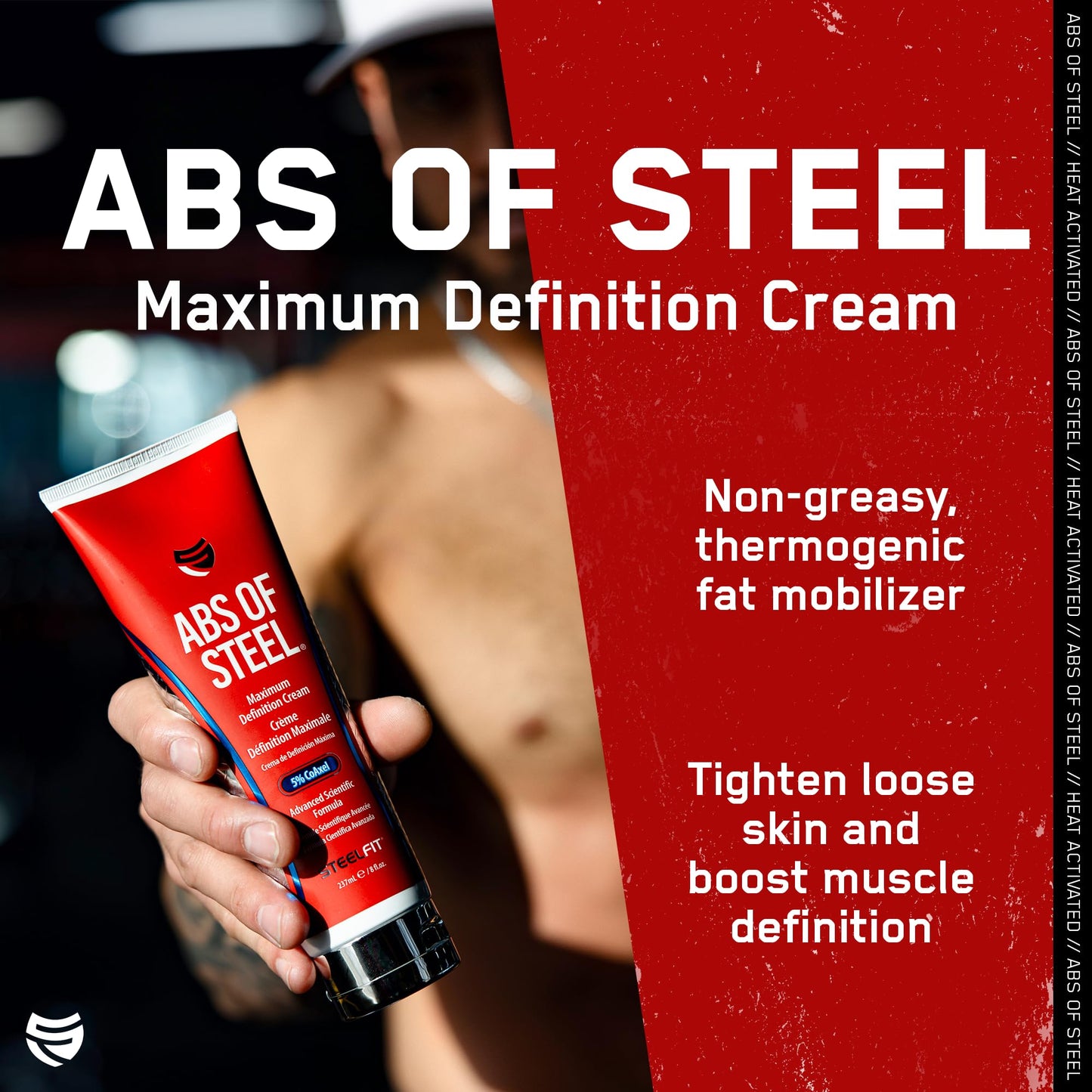 SteelFit Abs of Steel Maximum Definition Cream - Skin Tightening, Toning & Firming Lotion for Sculpting Abs - L-Carnitine Pre & Post Workout Supplement for Men & Women - Non-Greasy Formula, 8 Ounces
