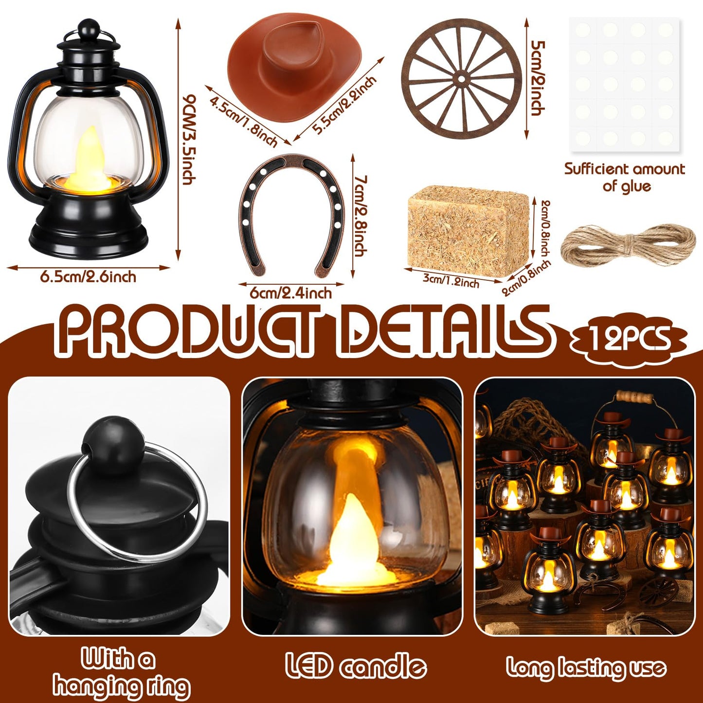 Ferraycle 60 Pcs Cowboy Theme Party Decoration Western Party Decor Rodeo Table Centerpieces Rustic Country Mini Cowboy Hat Lantern Horseshoe Wagon Wheel Hay Bales for Adult Cowgirl (Brown)