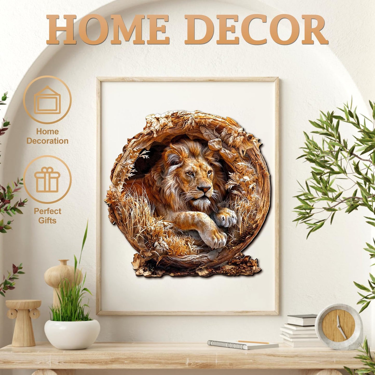 KAAYEE Wooden Puzzles for Adults, 3D Vision Effect Lion King Wooden Jigsaw Puzzles 300 PCS Unique Shape Advanced Wood Puzzle Adult, 3D Effect Flat Puzzle Birthday Gifts Family Game (L-13.4 * 13.4in)
