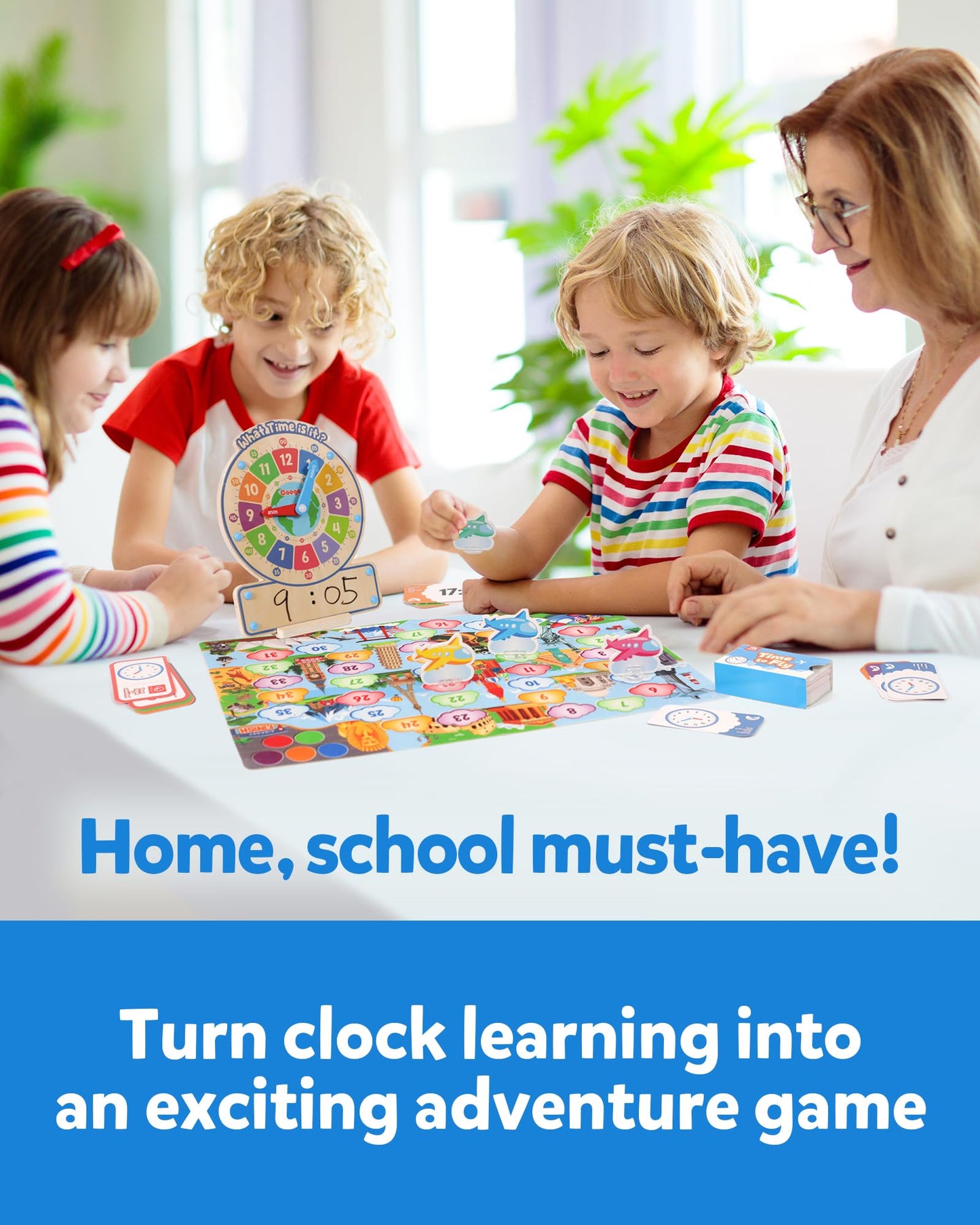 Coogam Wooden Clock Teaching Time Toy, Analog Digital Clock with Fly-Telling Board Game, Learning Educational Toy for 3 4 5 Year Old Homeschool Classroom Kids