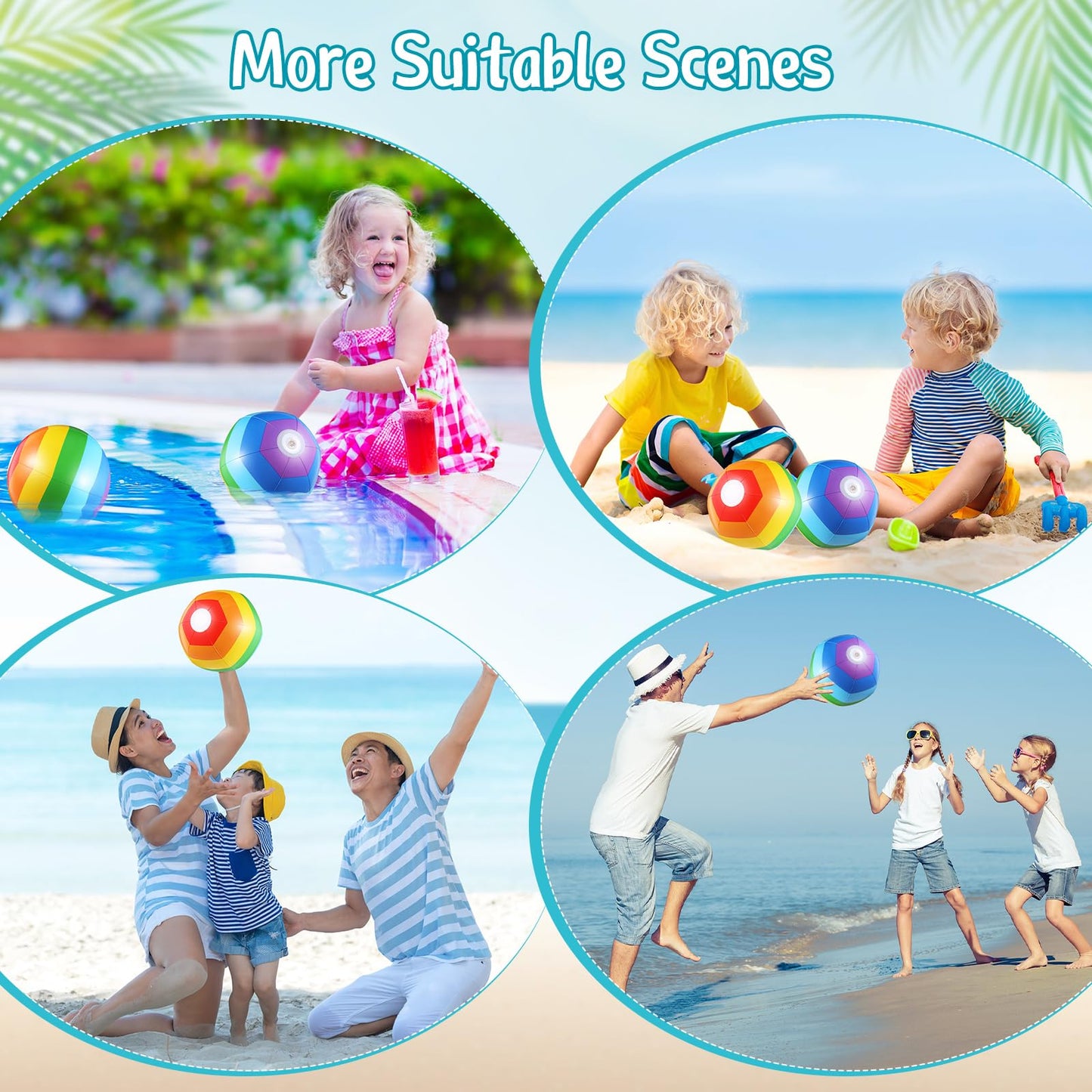 Teyva Daily 24 Pcs 14" Inflatable Beach Balls, Rainbow Beach Balls Bulk, Inflatable Pool for Party Supplies Decorations, Adults Birthday Water Luau Summer Games Party Favors