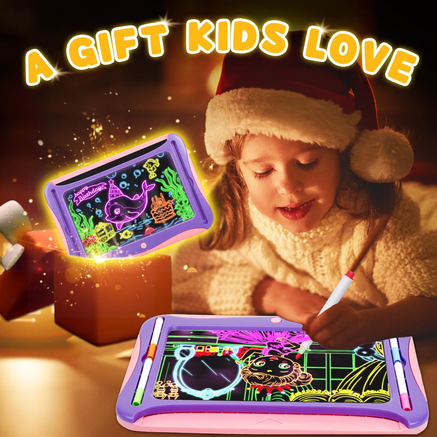 LED Drawing Board for Kids, Light Up Tracing Pad Toy Pink