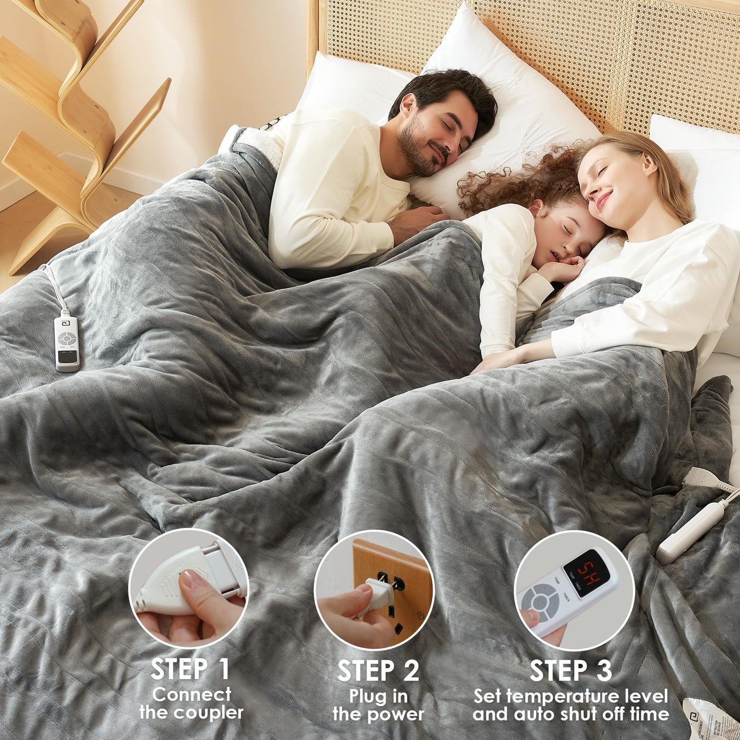 EHEYCIGA Heated Blanket Electric Blanket Throw - Heating Blanket with 6 Heating Levels & 10 Hours Auto Off, Soft Cozy Sherpa Washable Blanket with Fast Heating, 50 x 60 Inches, Grey