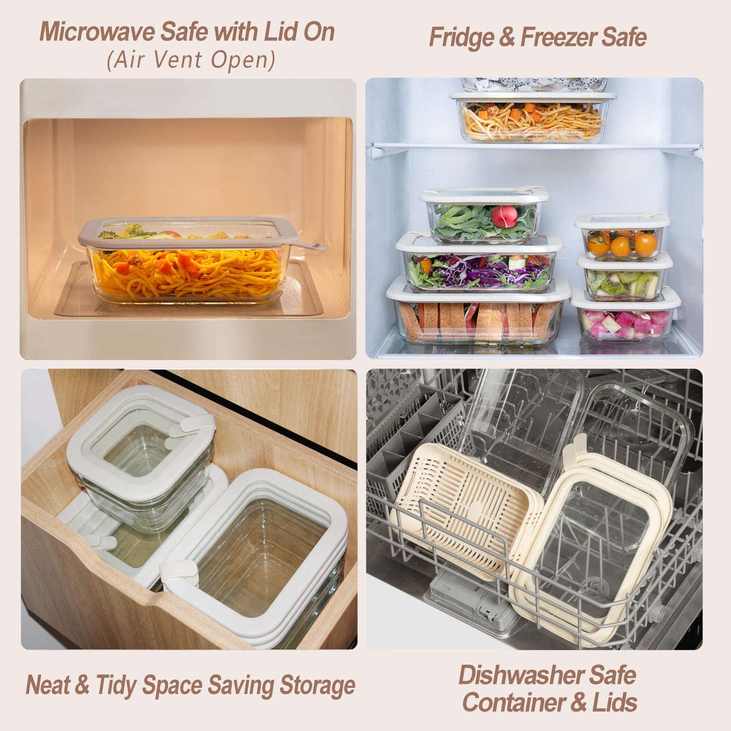 Urban Green Glass Food Storage Containers with Glass Lids, Microwave Safe Food Container Set, Aitight Meal Prep Container Set, LeakProof, 100% Plastic Free, 5 Pack