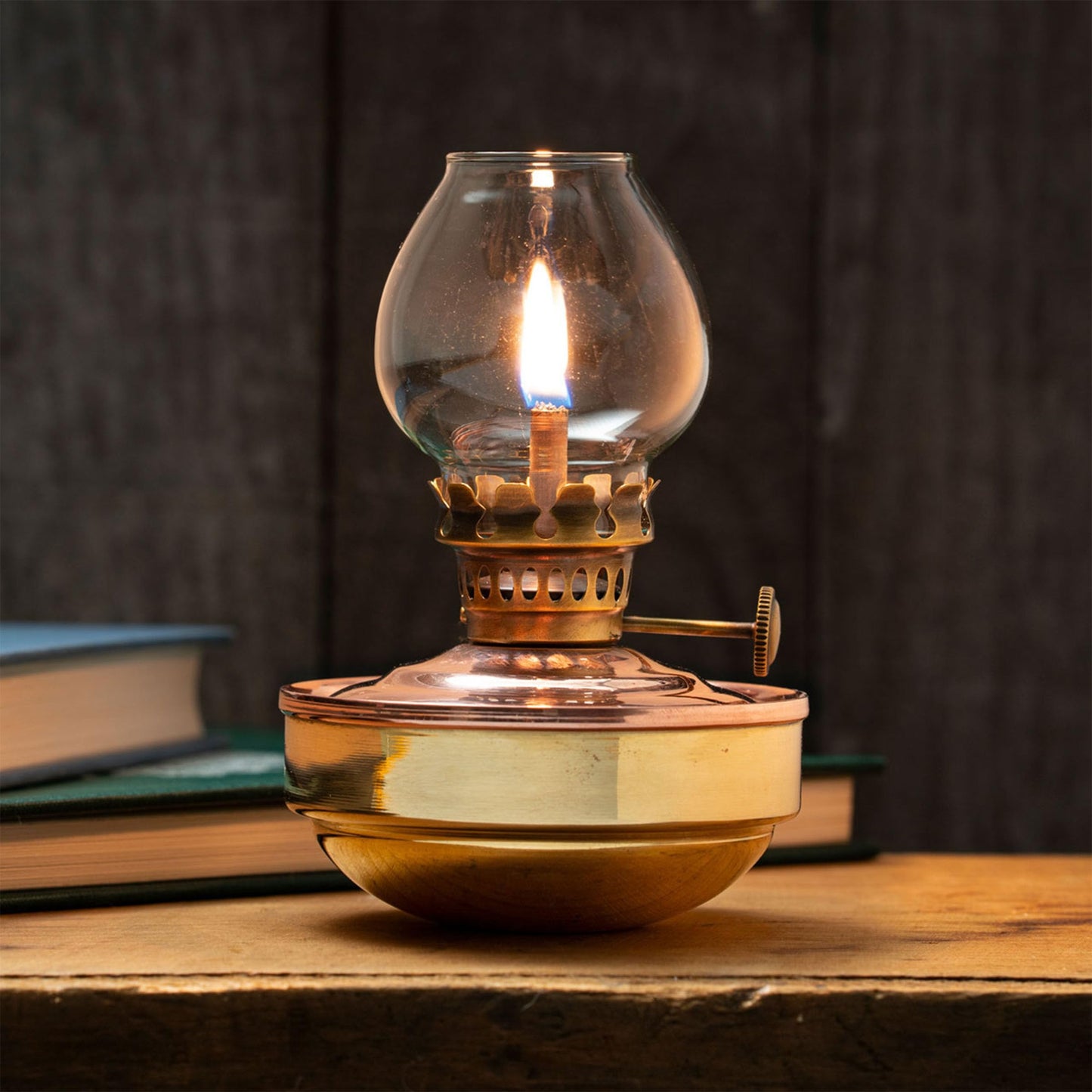 Oil Lamp - 4.75” Tall Nautical Lamp with Naval-Style Copper and Brass Body and Glass Bulb - Decorative Kerosene Lantern with Adjustable Wick - Oil Lamps for Indoor or Outdoor Use by Kings County Tools