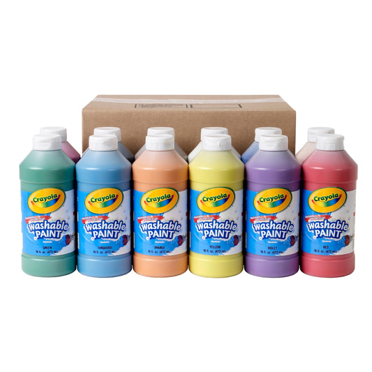 Crayola Washable Paint for Kids (12ct), Teacher Supplies, School Classroom Must Have, Bulk Paint Set, Nontoxic Kids Arts & Crafts Essentials, 16 Oz