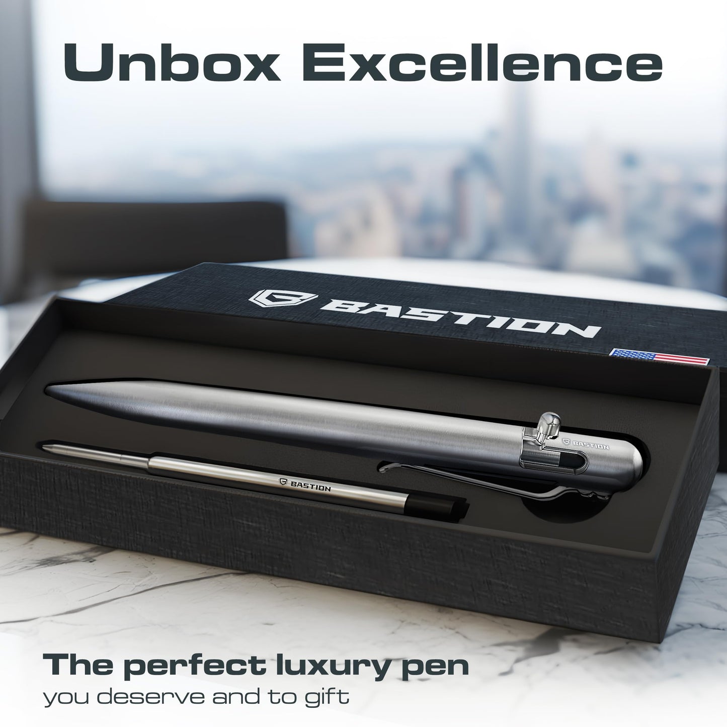 BASTION Bolt Action Pen, Titanium Silver, HyperBolt & ZeroSeam EDC Pen, Refillable Titanium Writing Pen, Premium Graduation Gift, Flagship Executive Pocket Pen