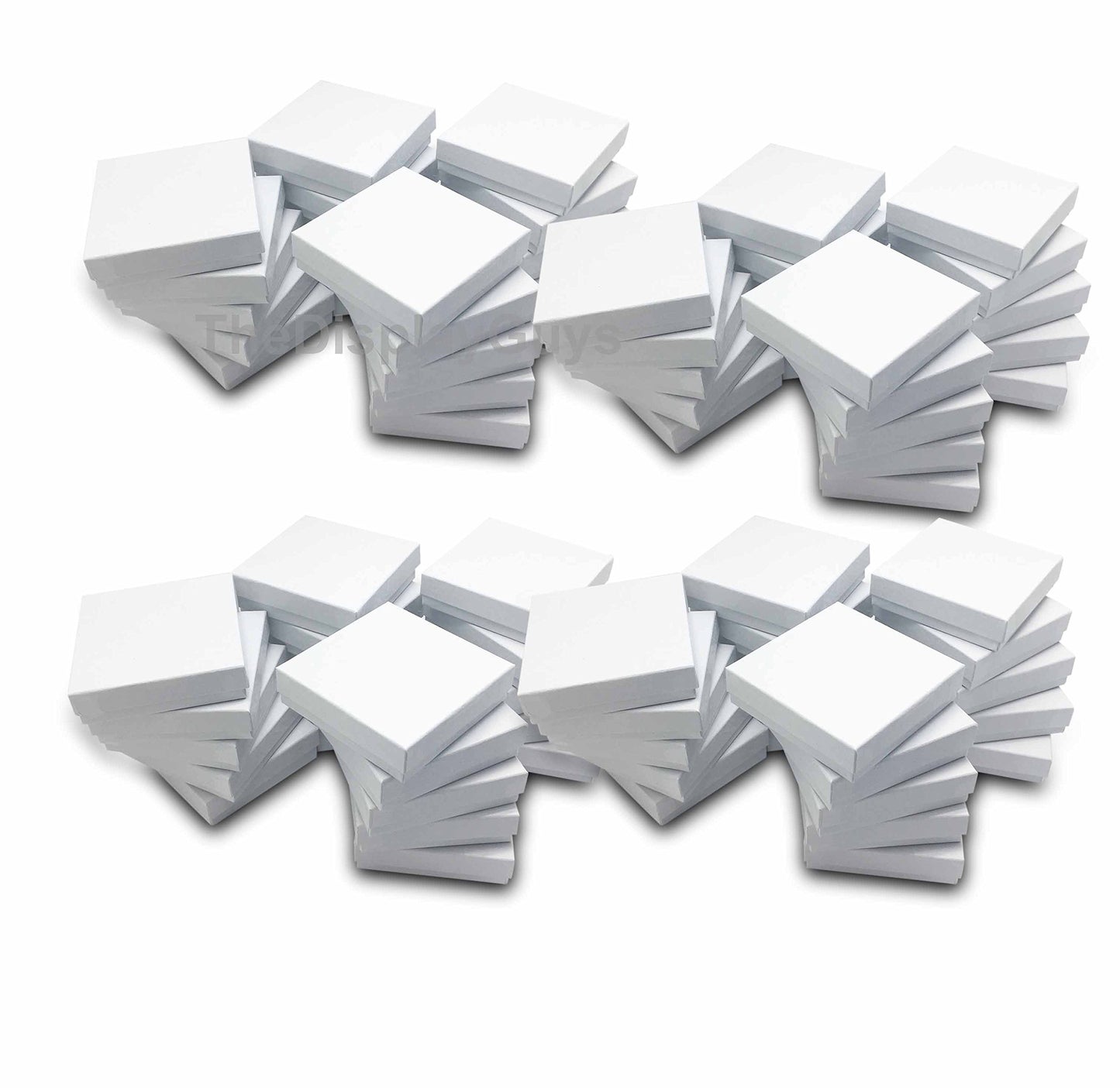 TheDisplayGuys - 100-Pack #33 Cotton Filled Cardboard Paper Jewelry Boxes Gift Case - White Swirl (3.5" x 3.5" x 1.0") - for Shipping or Storage