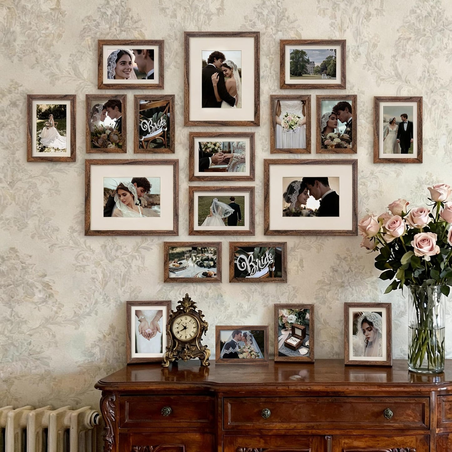 upsimples 19 Pack Picture Frames Collage Wall Decor for Mounting or Tabletop Display, Photo Gallery Frame Set for Family, Multi Sizes Including 8x10, 5x7, 4x6, Brown